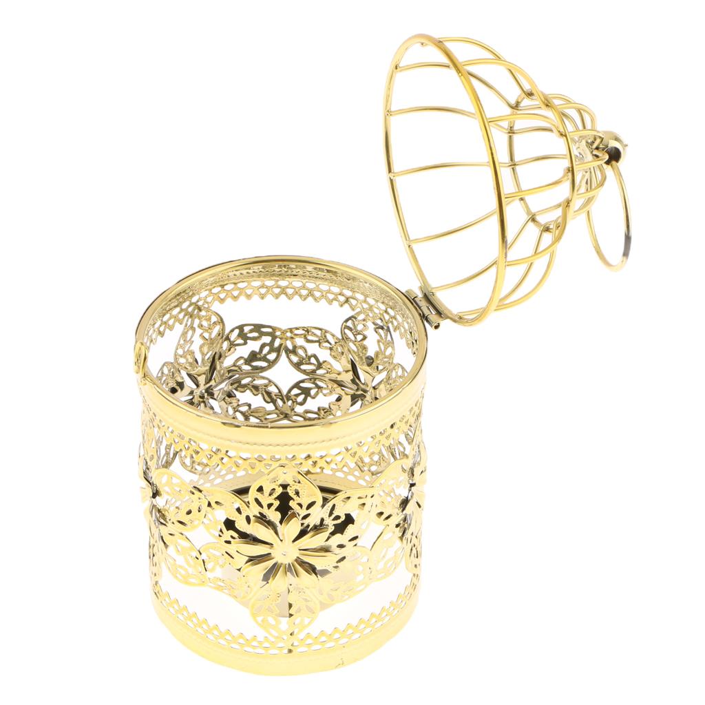 Electroplated Metal Birdcage Shape Tea Light Candle Holder  E-Gold