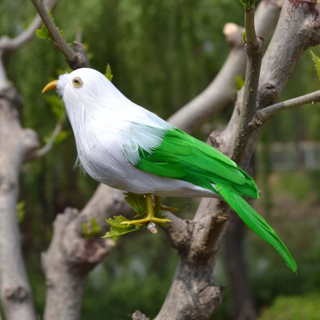 Decorative Artificial Feathered Miniature Birds Figure Model 1-White Green 