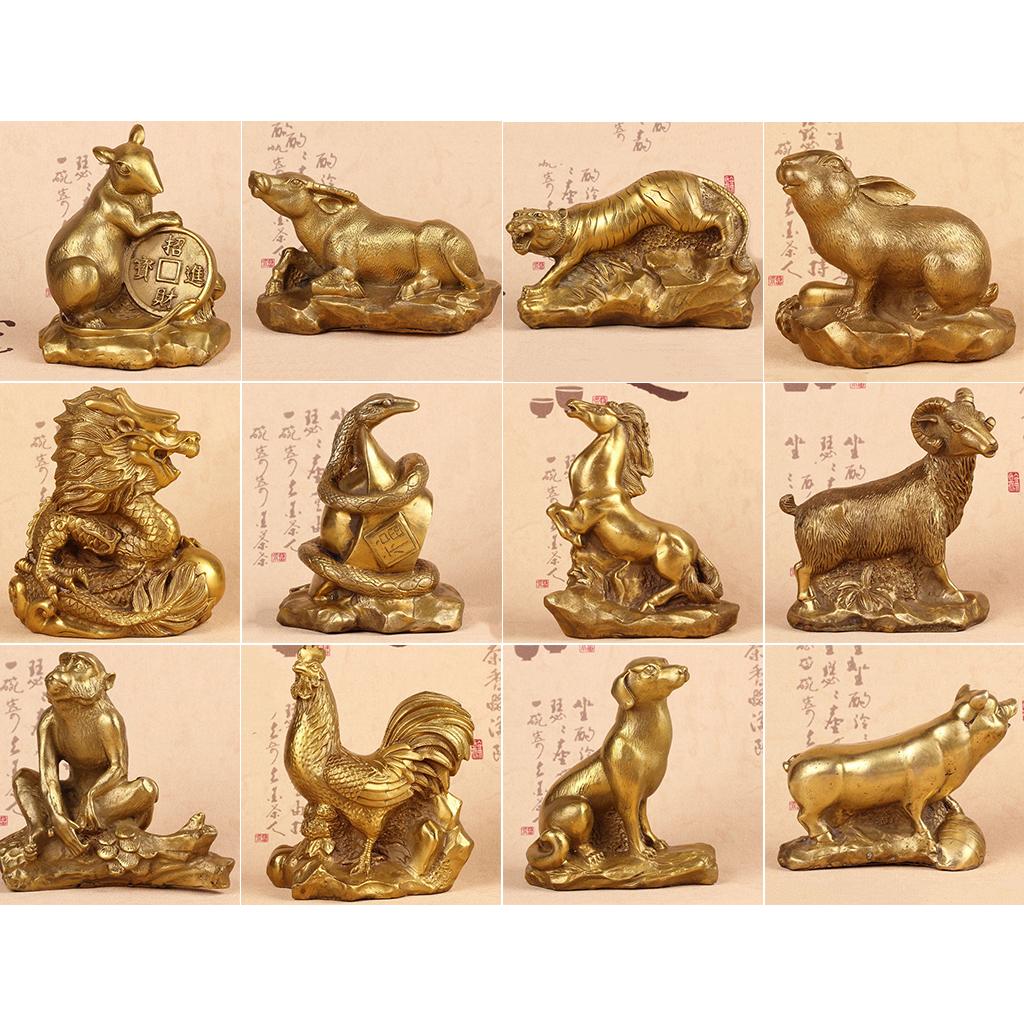 Blesiya Copper 12 Zodiac SHENGXIAO Animal Figurines Garden Ornament Dragon