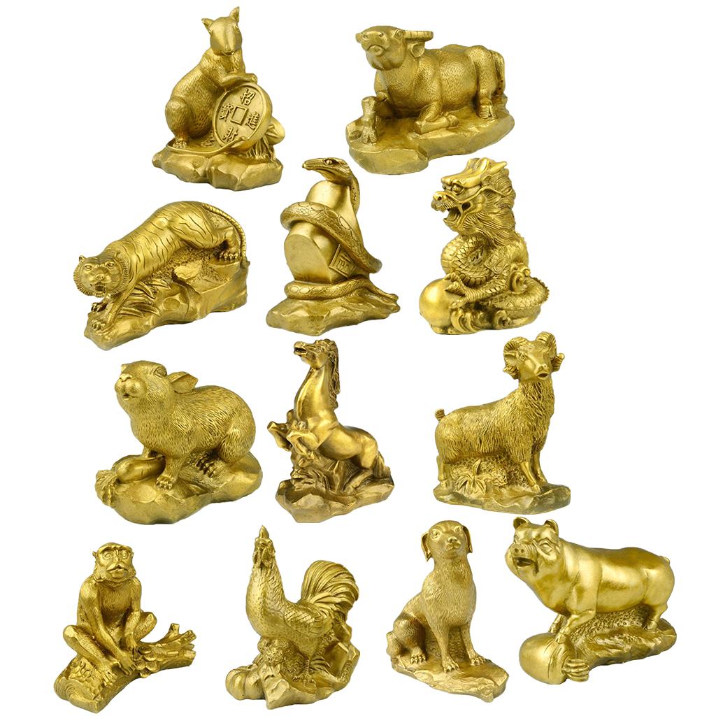 Copper Chinese 12 Zodiac Animal Statue Sculpture Ornament Luck Charm Rat
