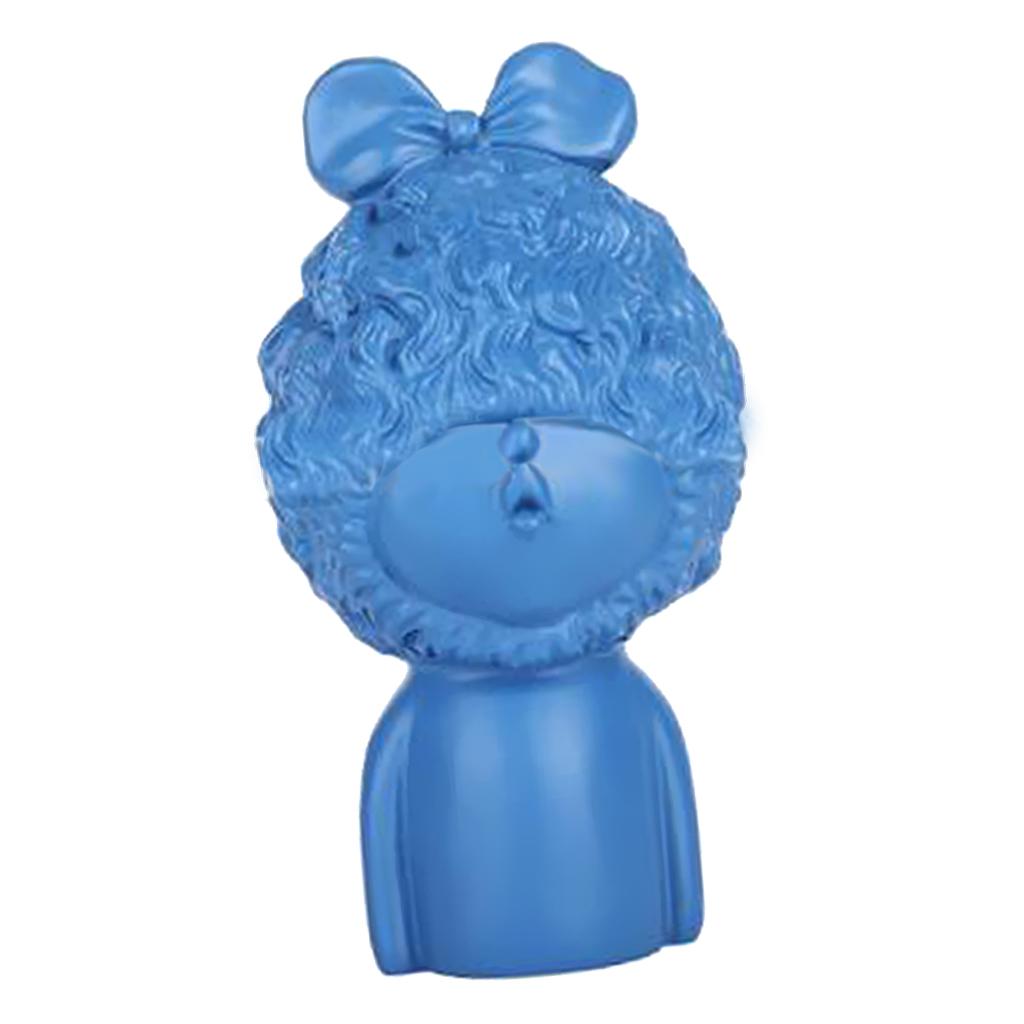 Modern Art Resin Curly Girl Sculpture Decorative Ornament Blue