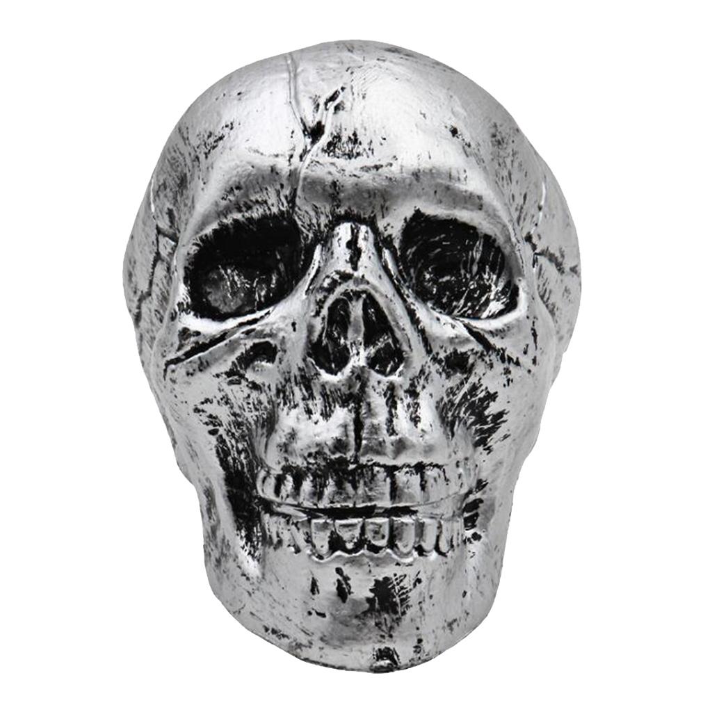Lifelike Halloween Decoration Prop Skull Silver Skull_9.5x8.5x11.5cm