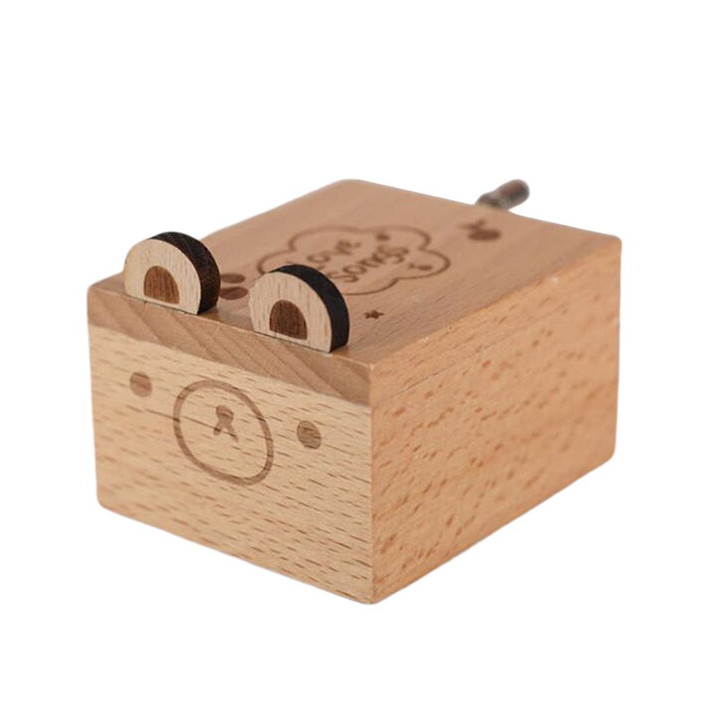 Wooden Mechanical Musical Storage Box Gift for Kids Bear