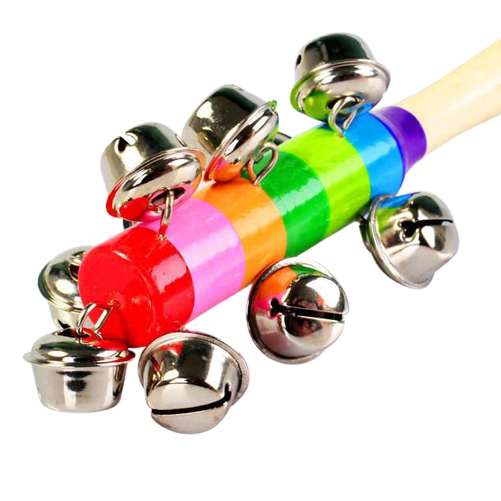 3x Sleigh Bells Stick Hand Held with 10 Jingles Ball Musical Percussion Toy