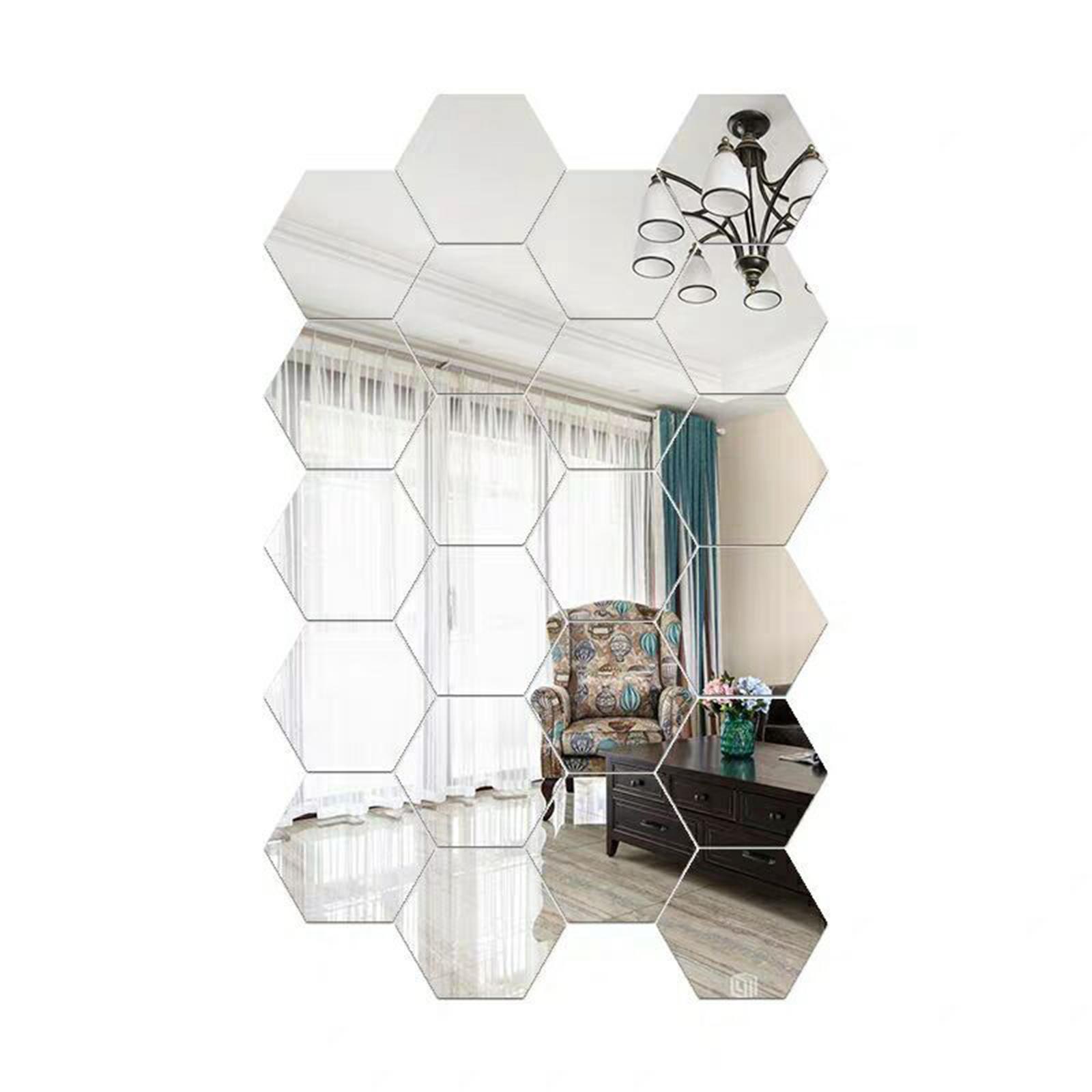 30Pcs  Mirror Hexagon Vinyl Wall Sticker Decal Home Decor Silver 46x40x23mm