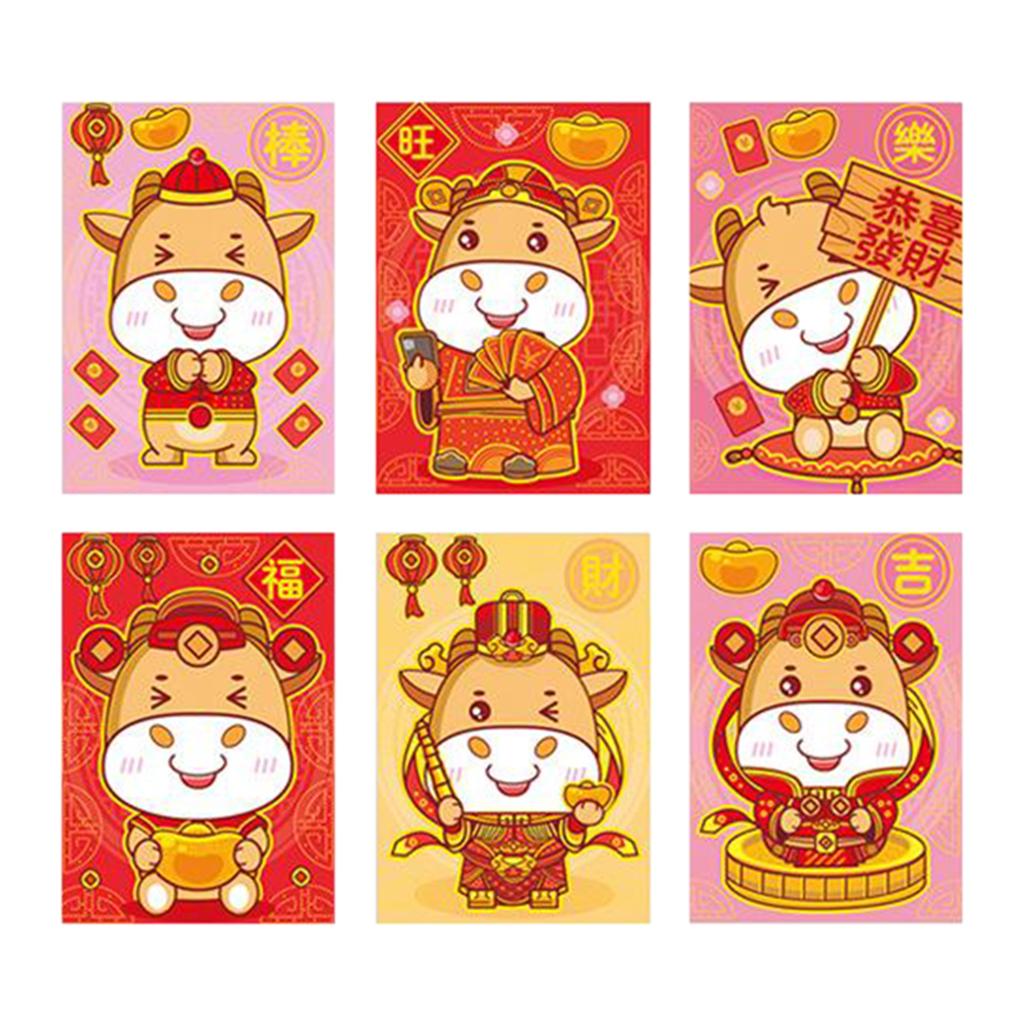 6pcs Chinese New Year Red Envelope 2021 Ox Hong Bao Lucky Money Bag Style2