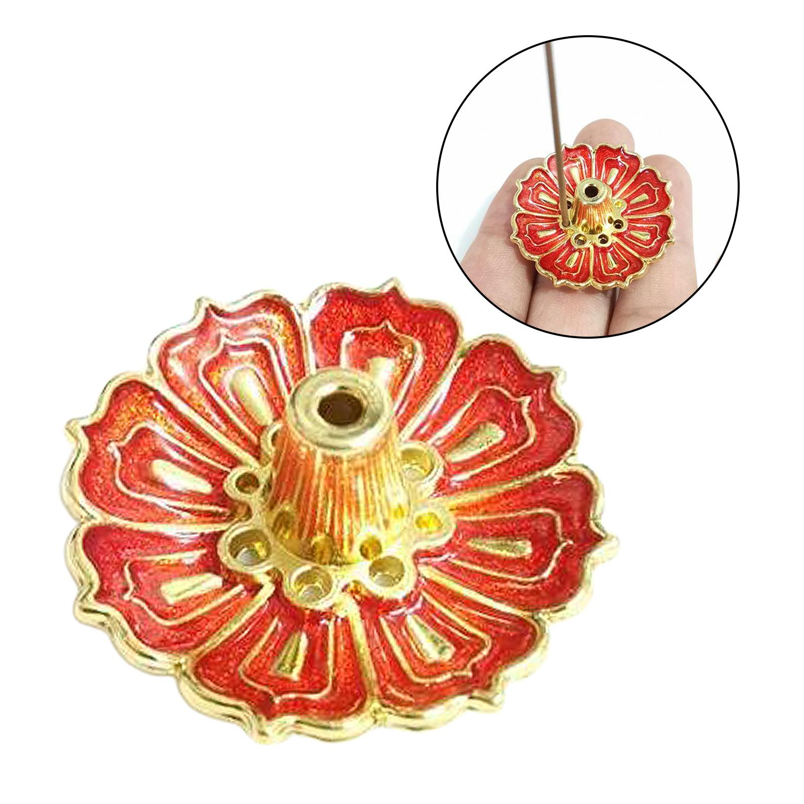 Incense Stick Burner Holder Lotus Flower Cone Burner Red