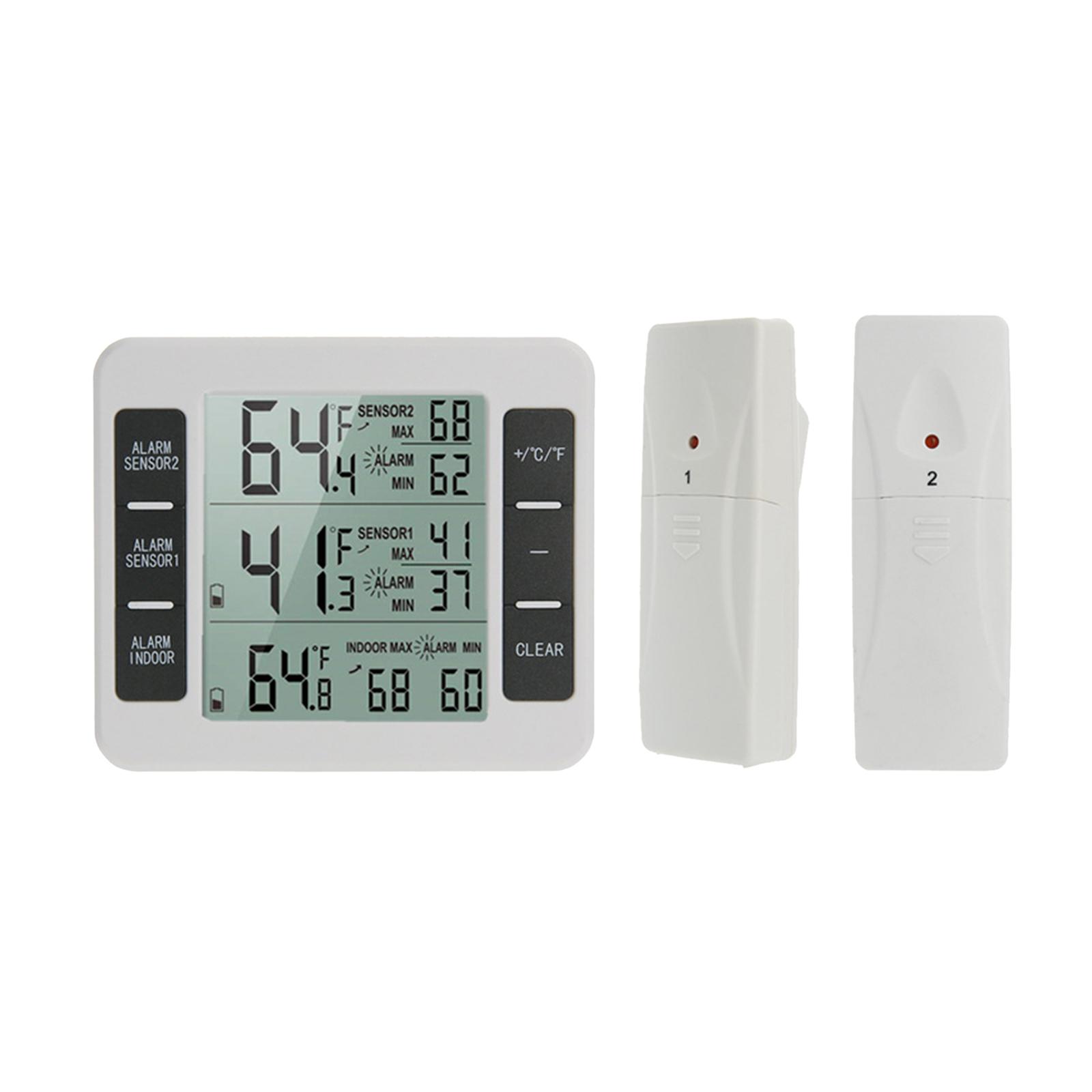 Refrigerator Thermometer 2 Sensor Temperature Monitor Gauge Alarm Magnet