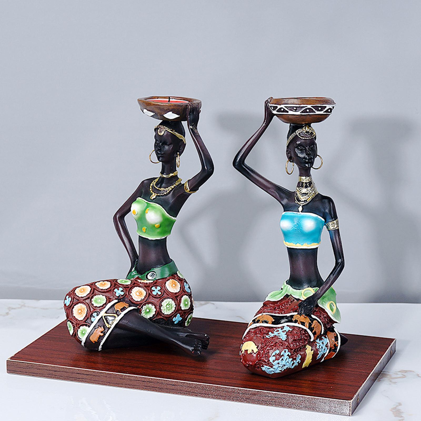 2Pcs African Figure Candle Holder Figurine Statue Candleholder Centerpieces