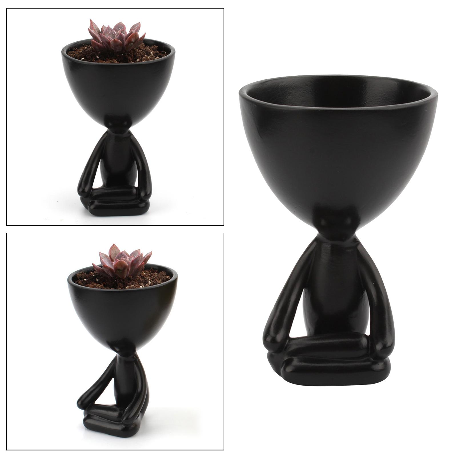 Succulent Planter Decorative Meditation Figurine Plant Pot Vase Black