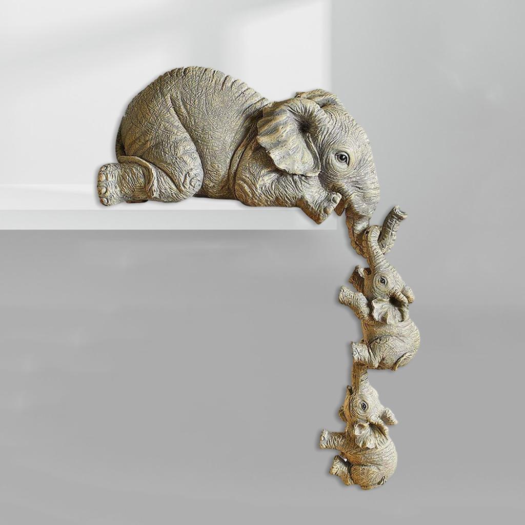 Adorable Elephant Figurine Resin Carving Animal Statue Sculpture Shelf Decor