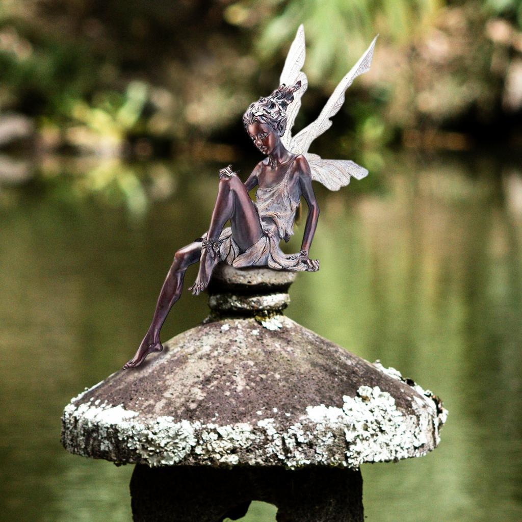 Charming Garden Fairy Figurine Decoration Fountain Statue Ornament Brown