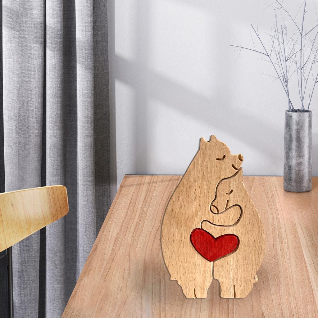 Wood Animal Decor Mother's Day Gift Wooden Desktop Decoration Two Bears