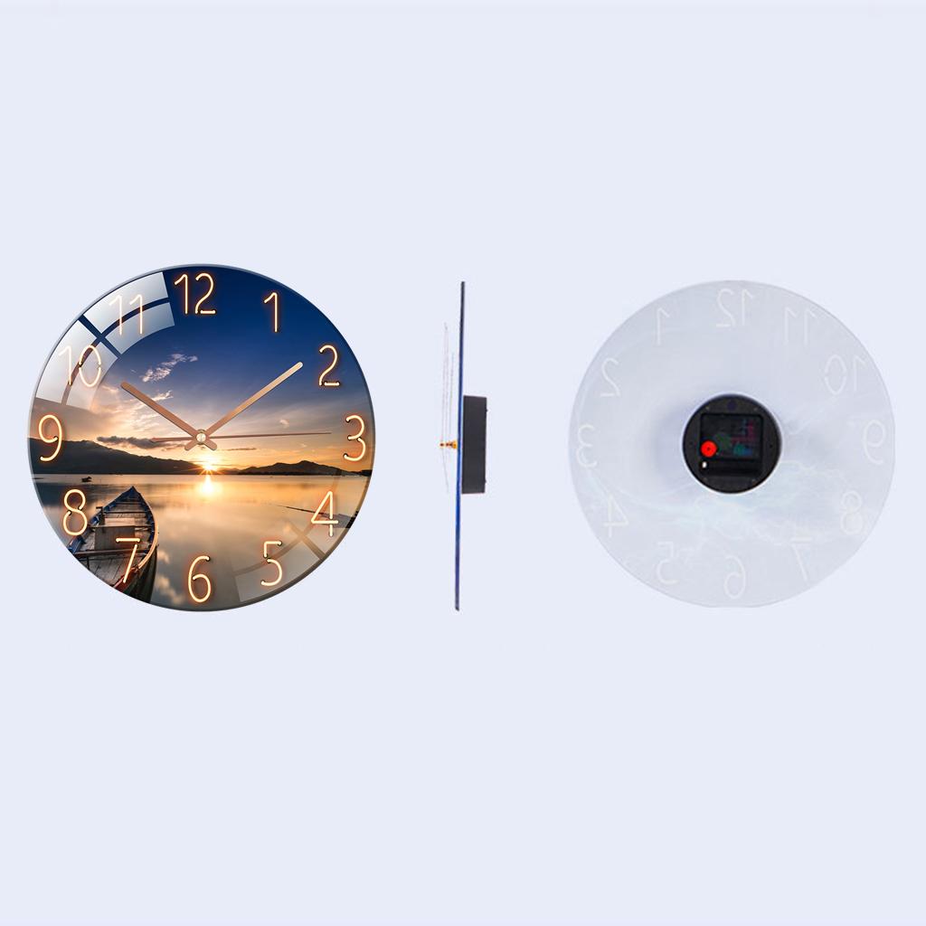 Tempered Glass Quartz Silent Wall Clock Bedroom Decoration Sunset