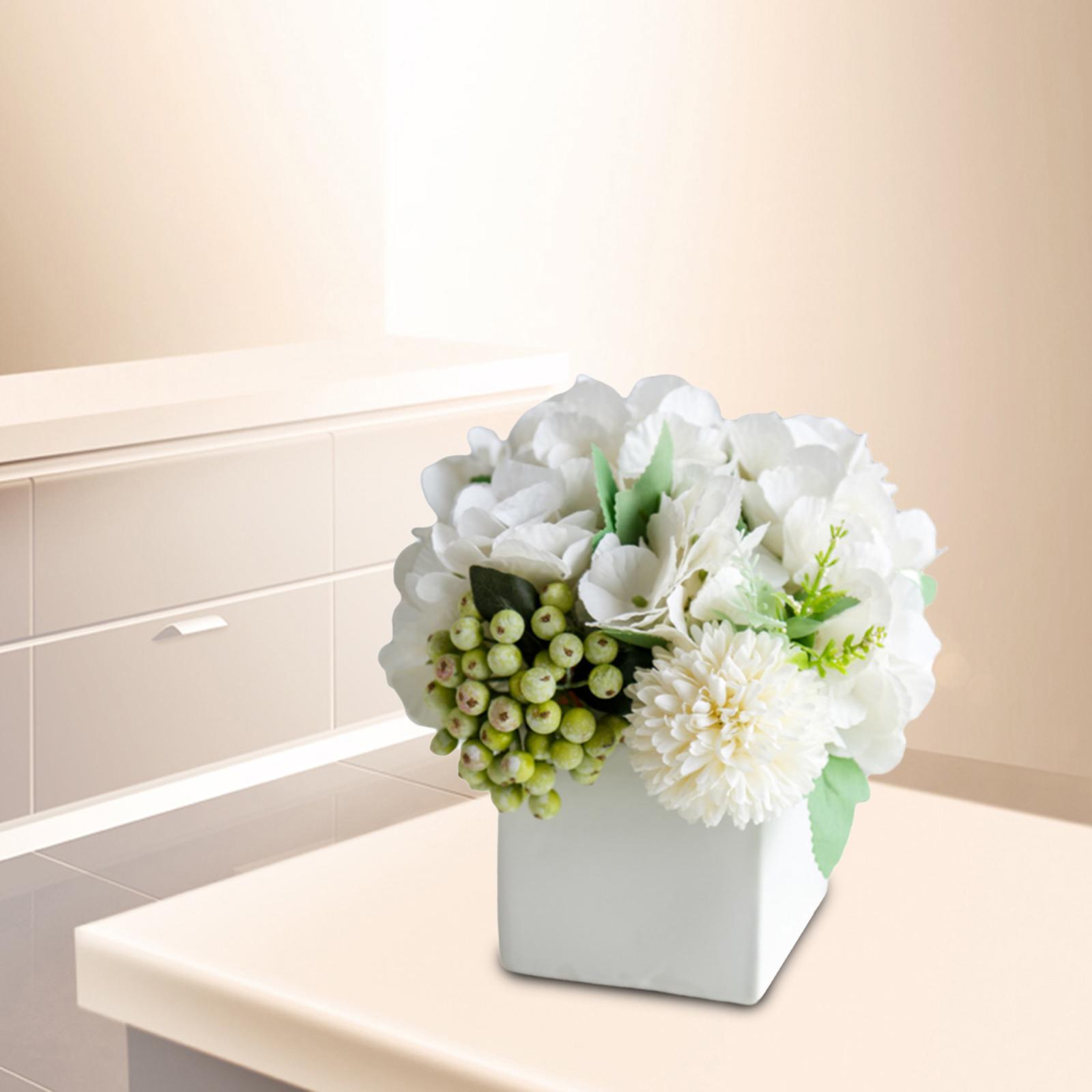 Artificial Silk Flowers Hydrangea With Ceramic Vase Hydrangea White