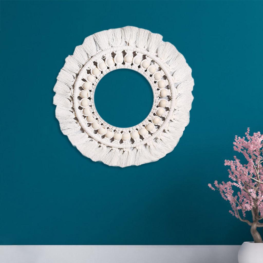 Round Macrame Wall Mirror Hanging Home Living Room Bedroom Hallway Beads