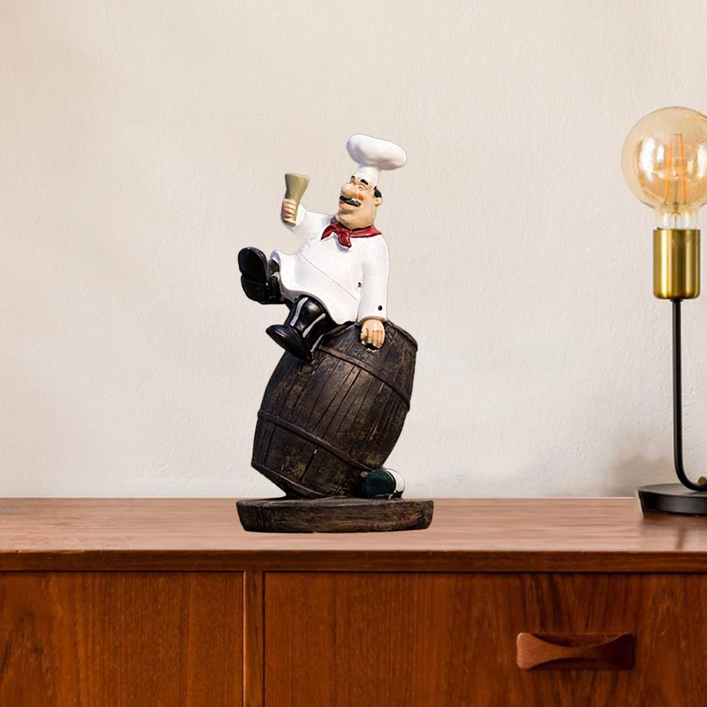 Delicate Chef Figurine Ornament Statue Model Kitchen Home Restaurant Decor Sit On Wine Barrel