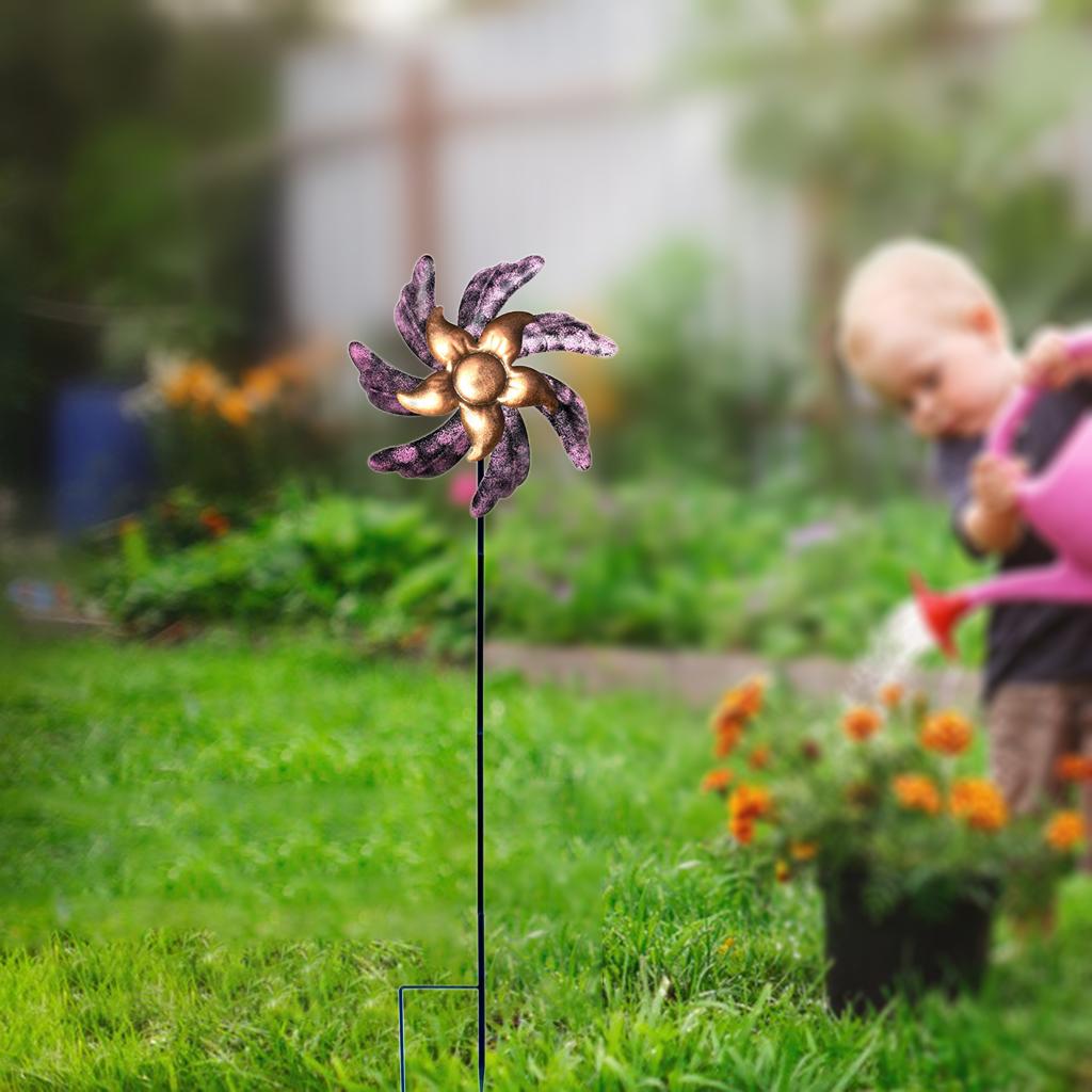 Iron Flower Shape Wind Spinner Outside Outdoor Garden Toys for Girl Boy Kids
