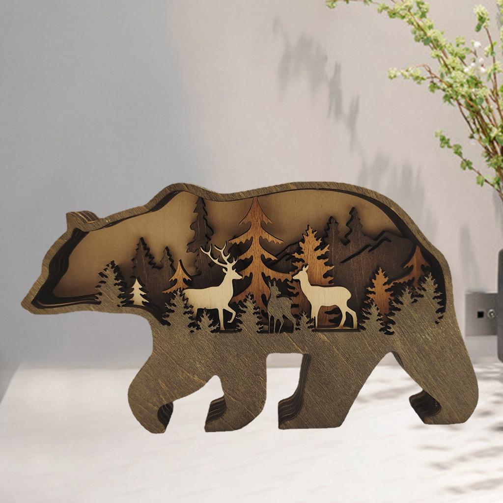 Wooden Animals Ornaments Nordic Figure Statue for Tabletop Living Room Decor Brown Bear