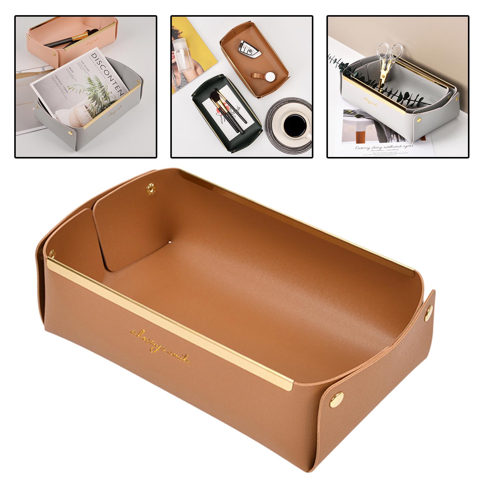 PU Valet Tray Entryway Storage Box Organizers Container Brown