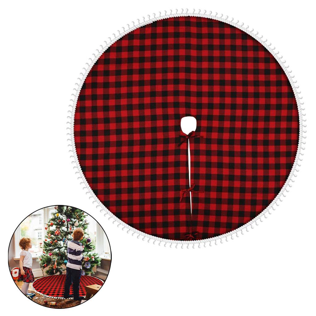 47" Baffalo Check Tree Skirt Checked Mat Holiday Ornament with Tassels