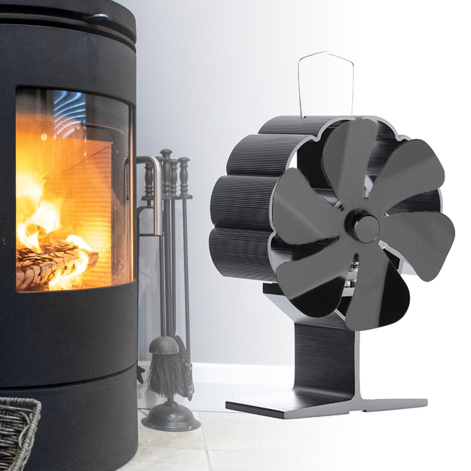 6 Blades Heat Powered Wood Stove Fan Wood/Log Burner Fireplace Friendly Fan