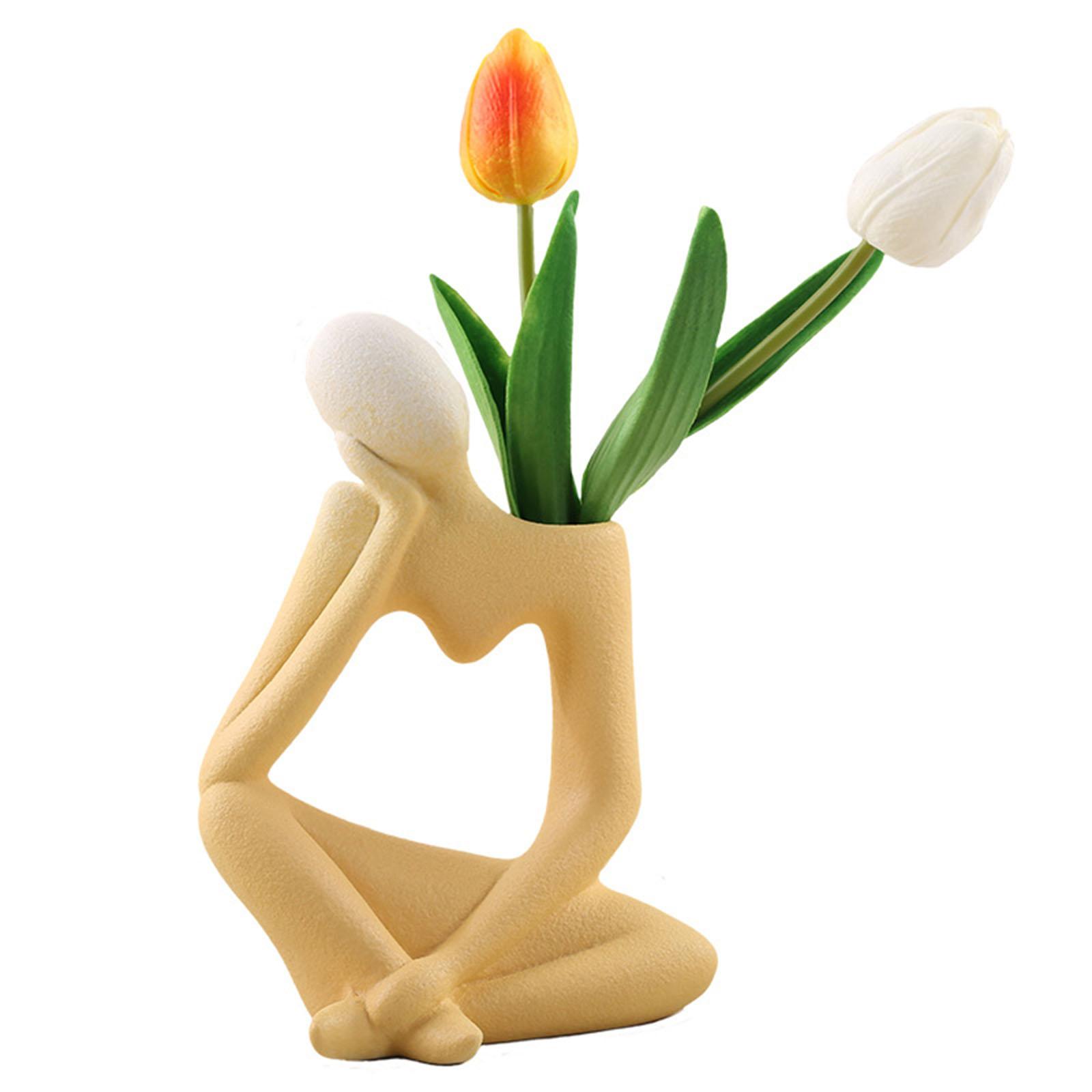 Thinker Sculpture Ceramic Desktop Figurine Vase Home Shelf Statues Yellow