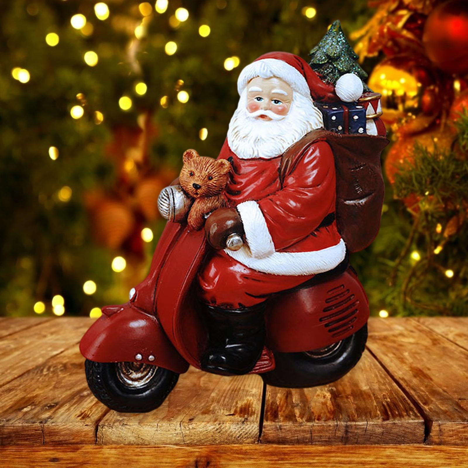 Santa Claus Figurines Christmas Home Resin Ornaments Ride a motorcycle