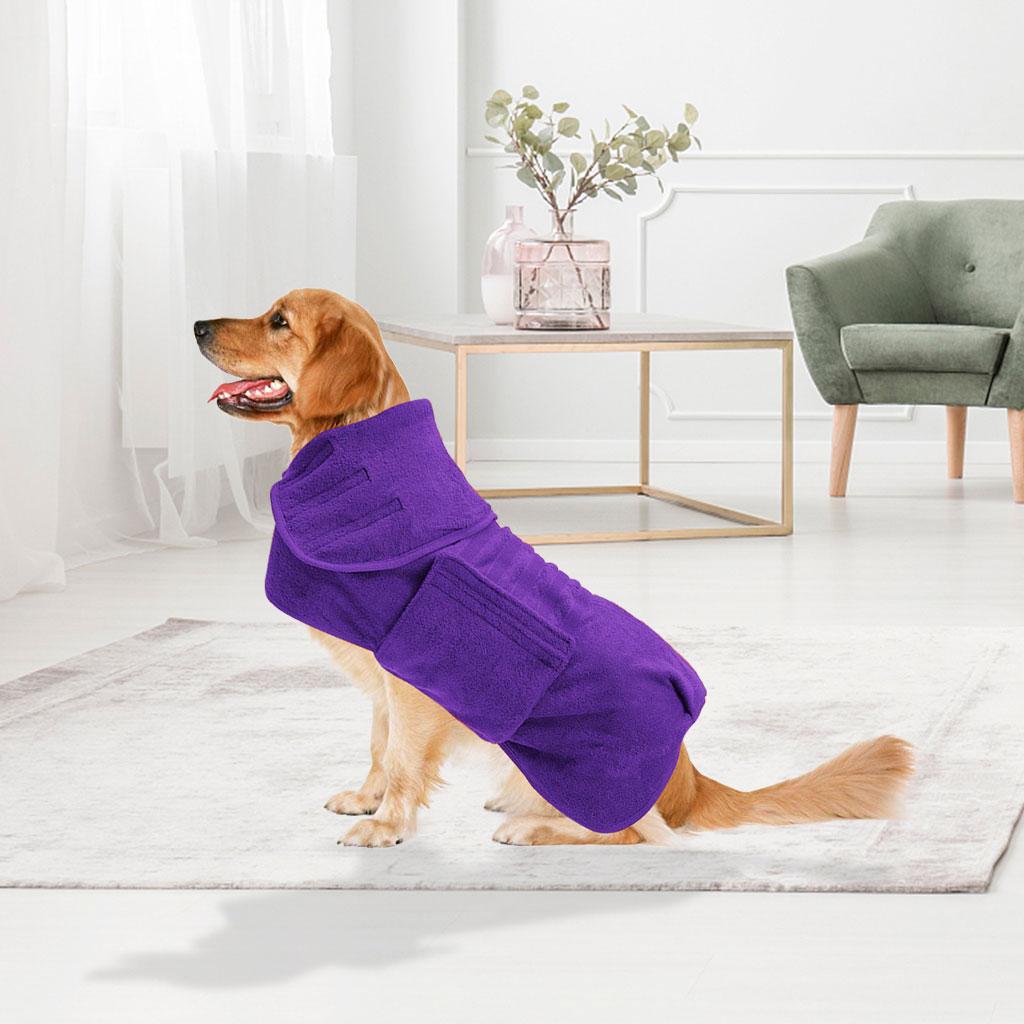 Adjustable Dog Bathrobe Bath Towel Fast Drying Grooming Accessory Purple S