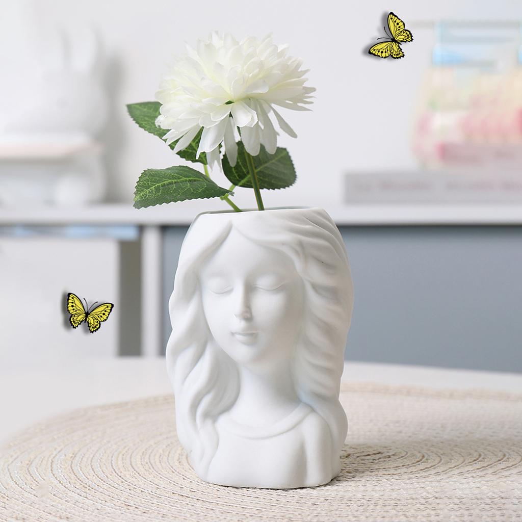 Ceramic Vase Girl Face Head Flower Pot Plant Planter Home Living Room Decor 11.5x7.5x7.5cm