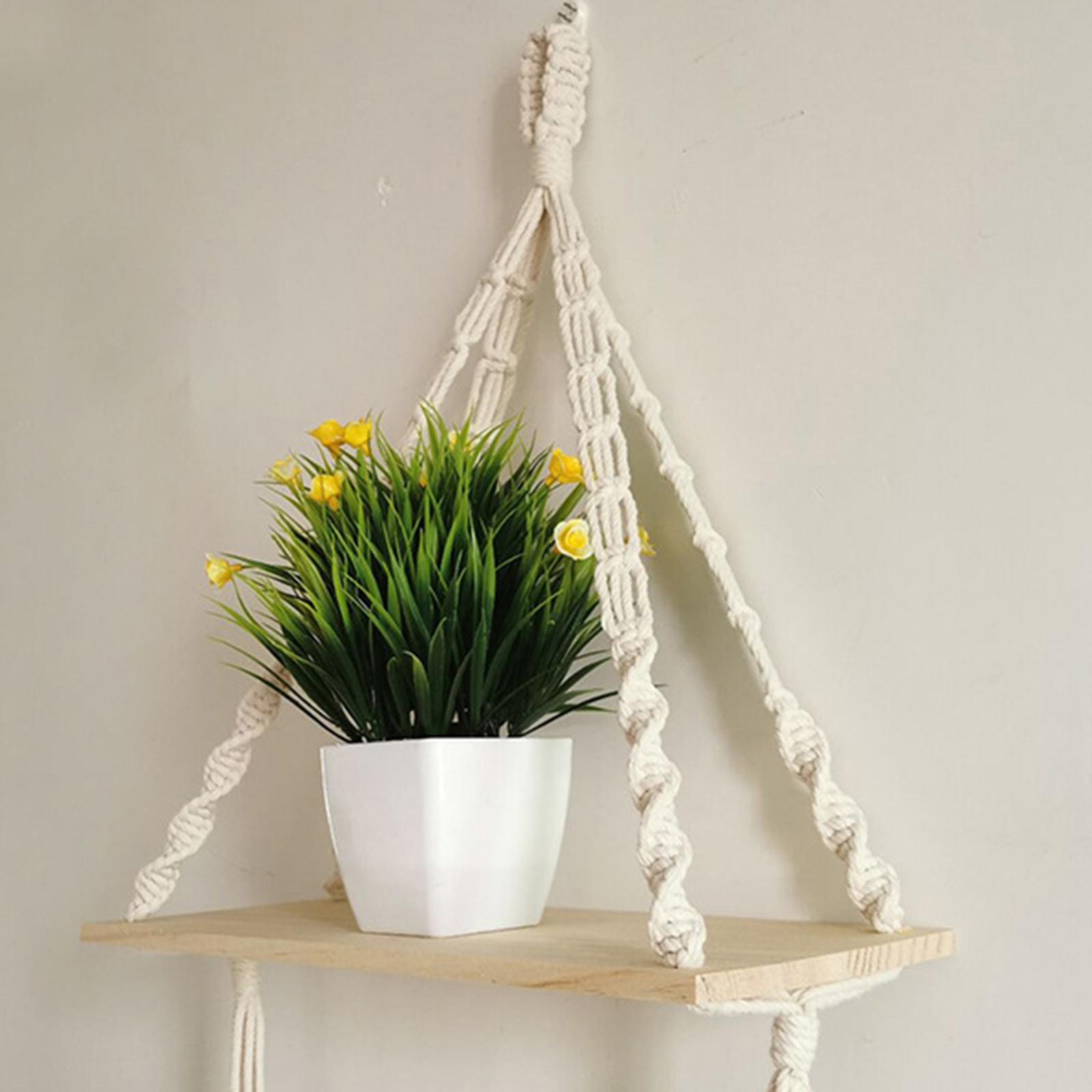 Triangle Macrame Shelf Floating Shelf for Flower Plant Planter Wood