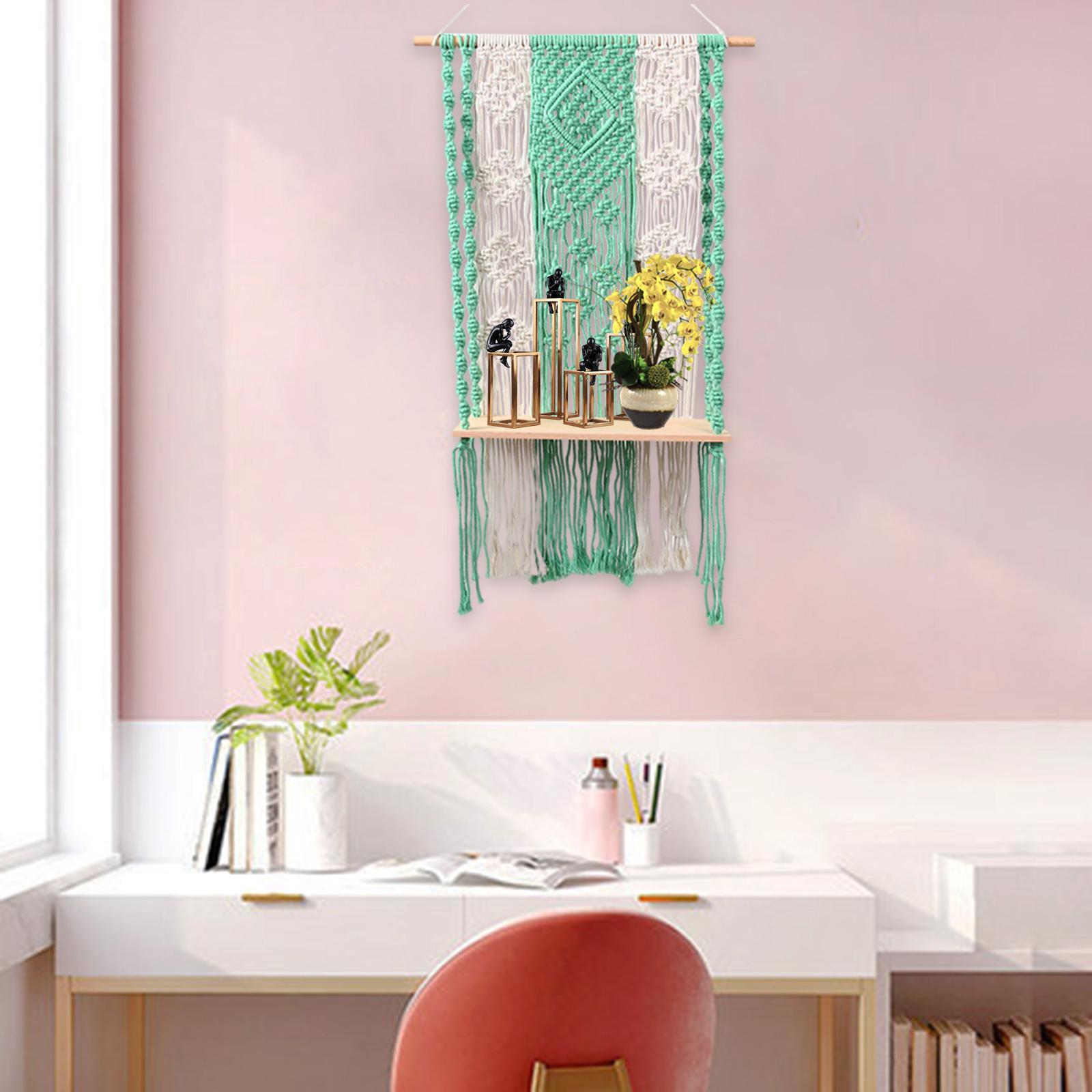 Tapestry Wall Shelf Home Decor Magazines Flowerpot Organizer for Living Room Green