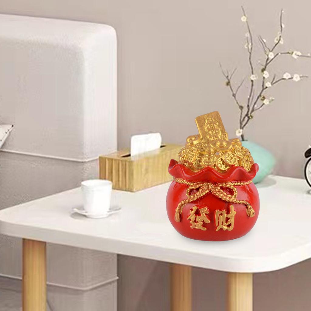 Money Bag Feng Shui Figurine Good Luck New Year Gift Home Office Decor Golden