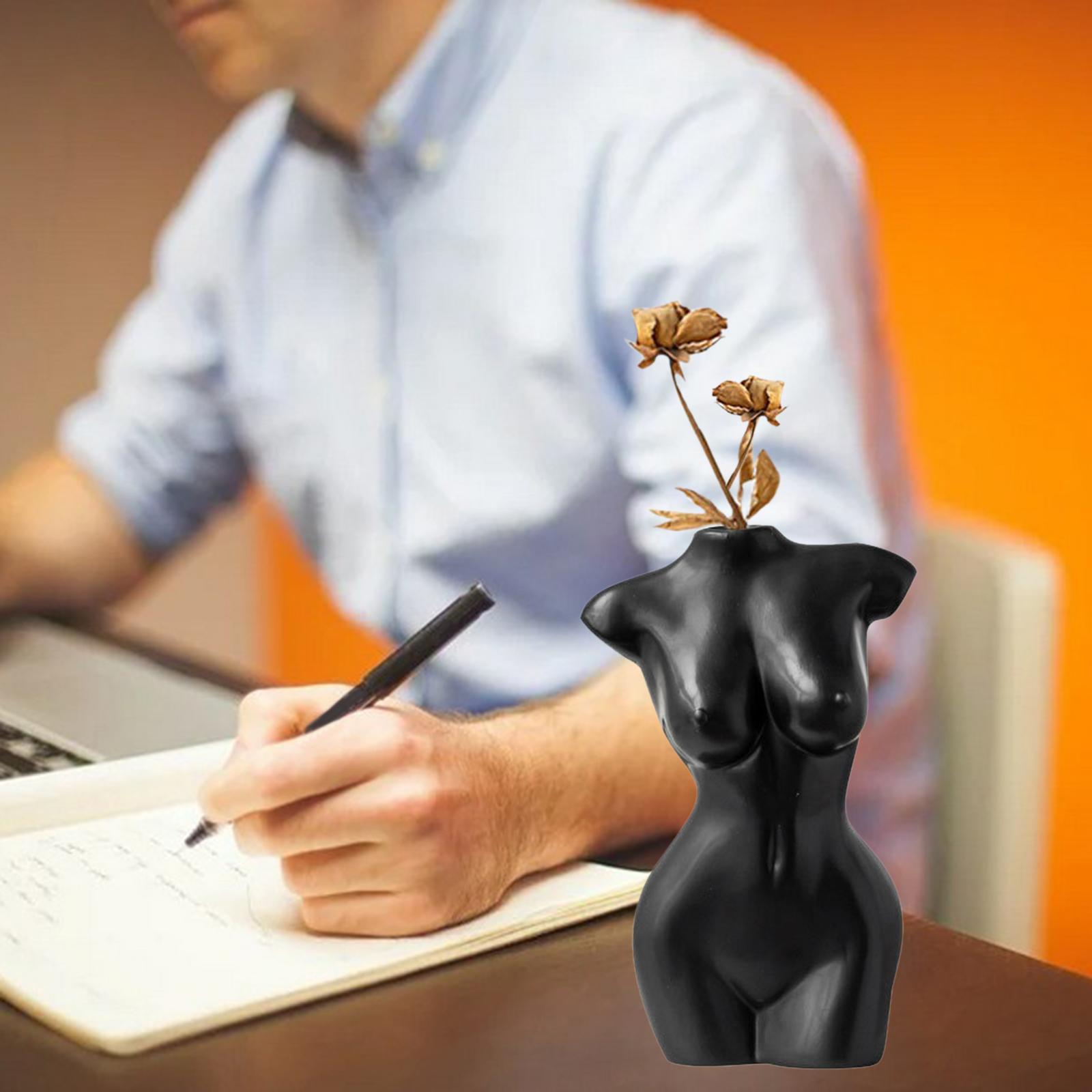 Flower Vase Ceramic Desktop Female Body Vase Holiday Office Bathroom Black