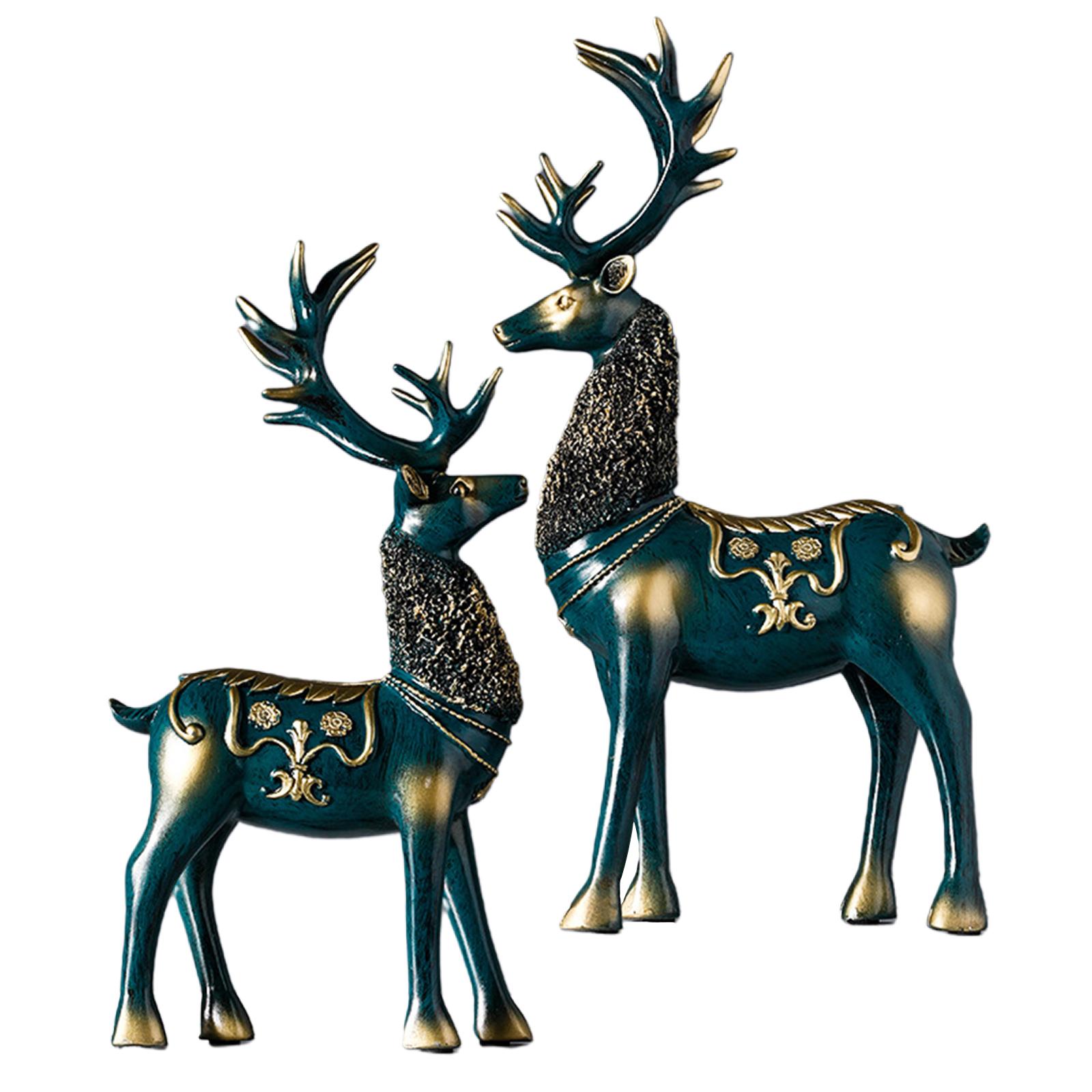 1 Pair Deer Statue Sculpture Figurine for Bookcase Fireplace Green