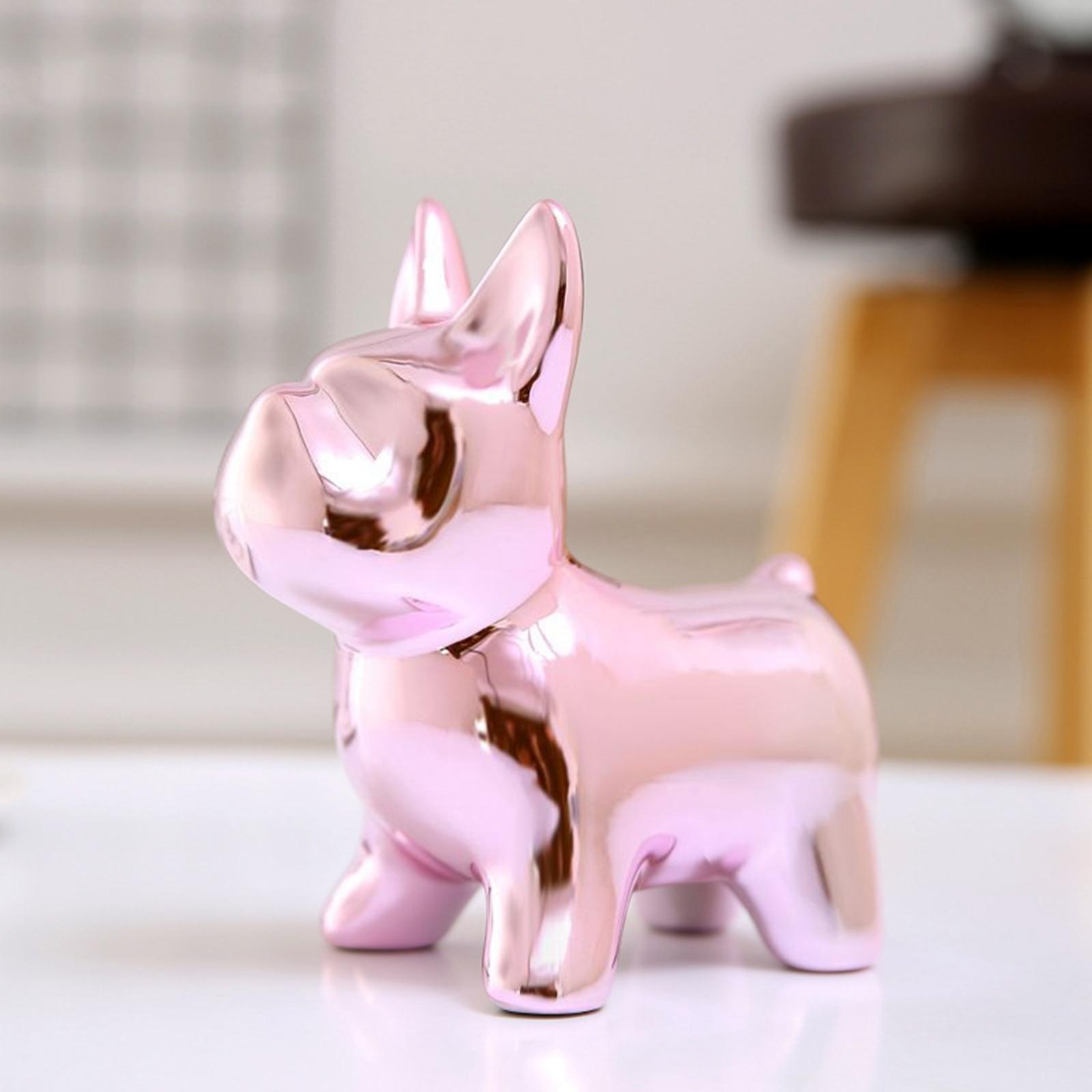 Bulldog Piggy Bank Figurine Sculpture Cash Coins Money Saving Box  pink