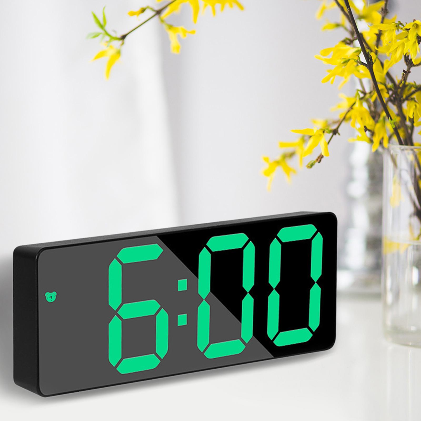 Alarm Clock Snooze Large Display Electronic Desktop Black face green