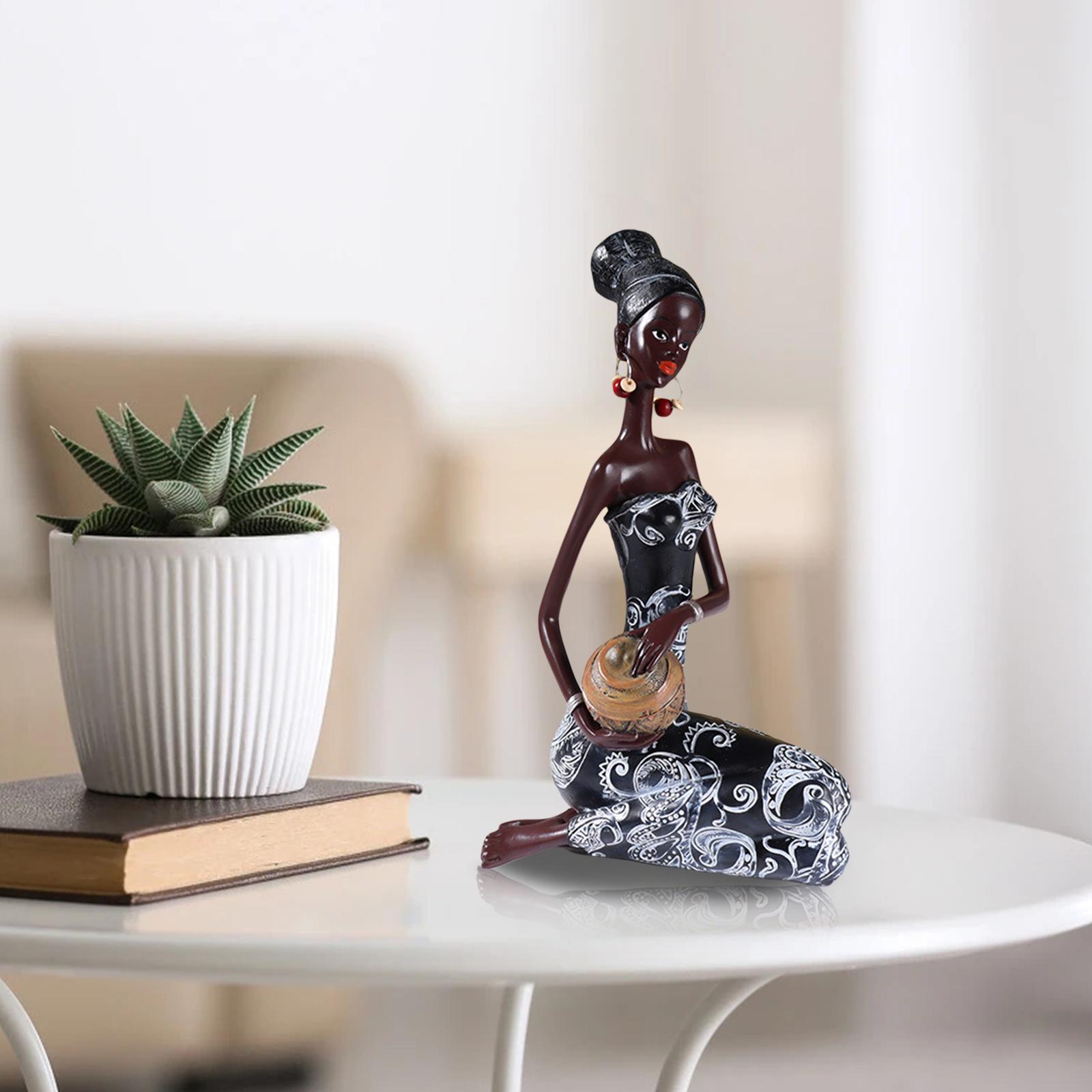 African Lady Figurine Tribal Women Statue Exotic Ornaments for Living Room E