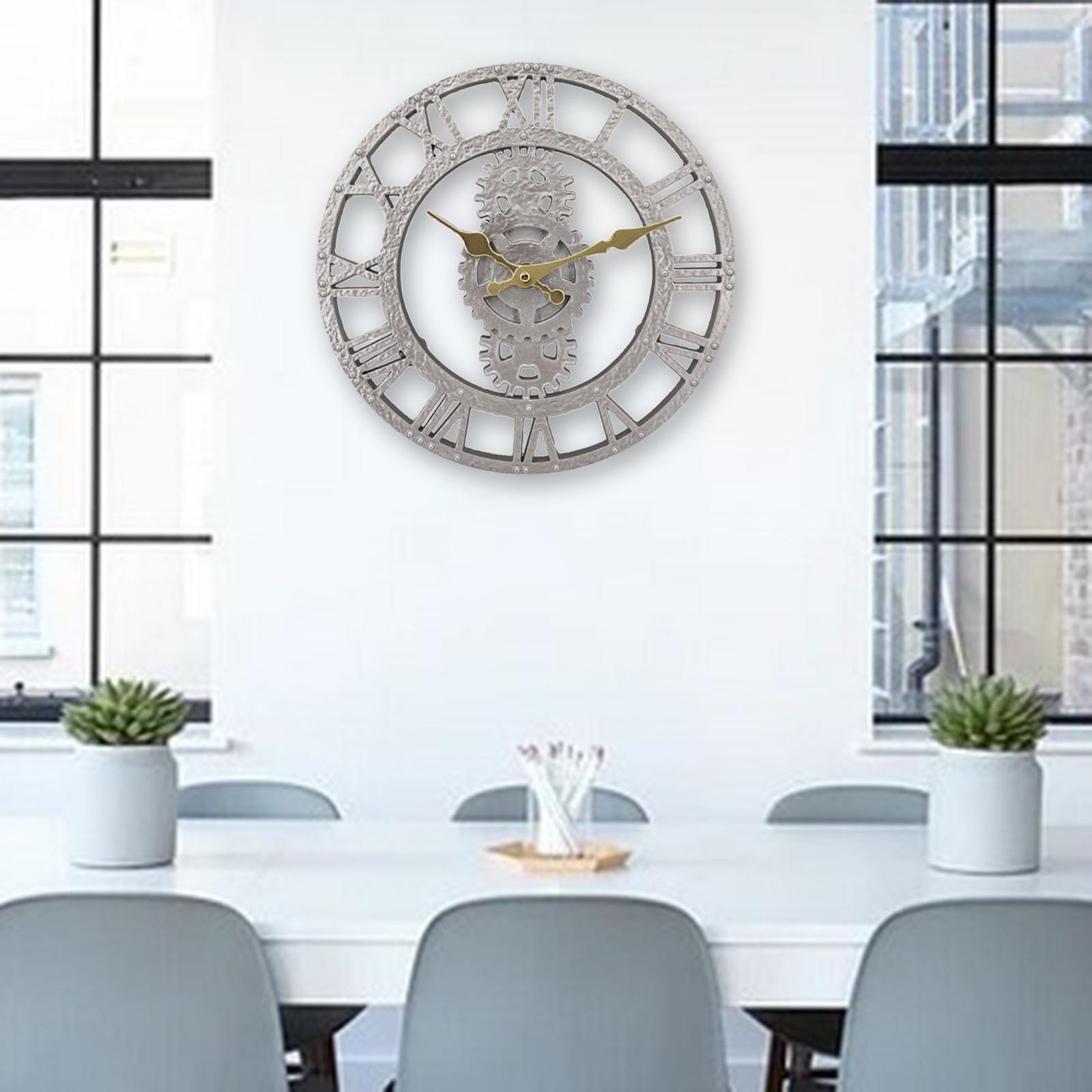 12inch Decorative Quartz Round Clocks Outdoor Wall Clock Room Silver