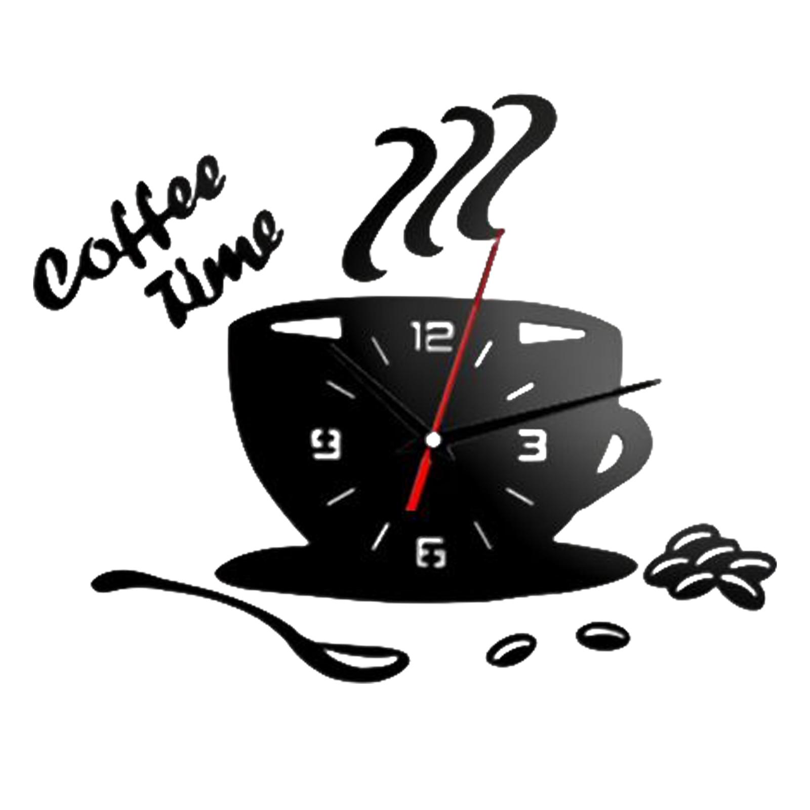 3D DIY Coffee Cup Wall Clock Watch Clocks Mirror for Office Decor black