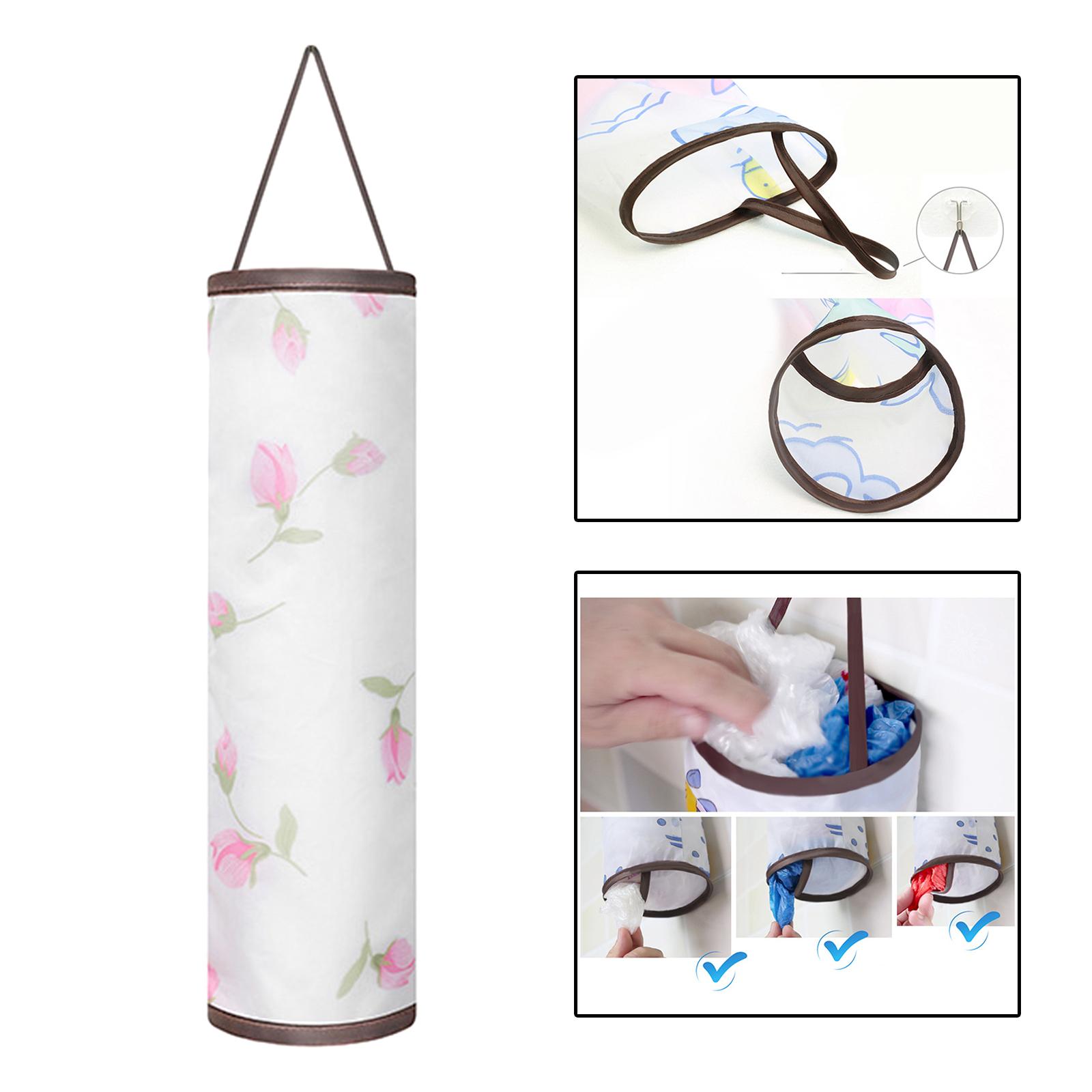 Grocery Plastic Bag Holder Garbage Shopping Bag Dispenser White Flower