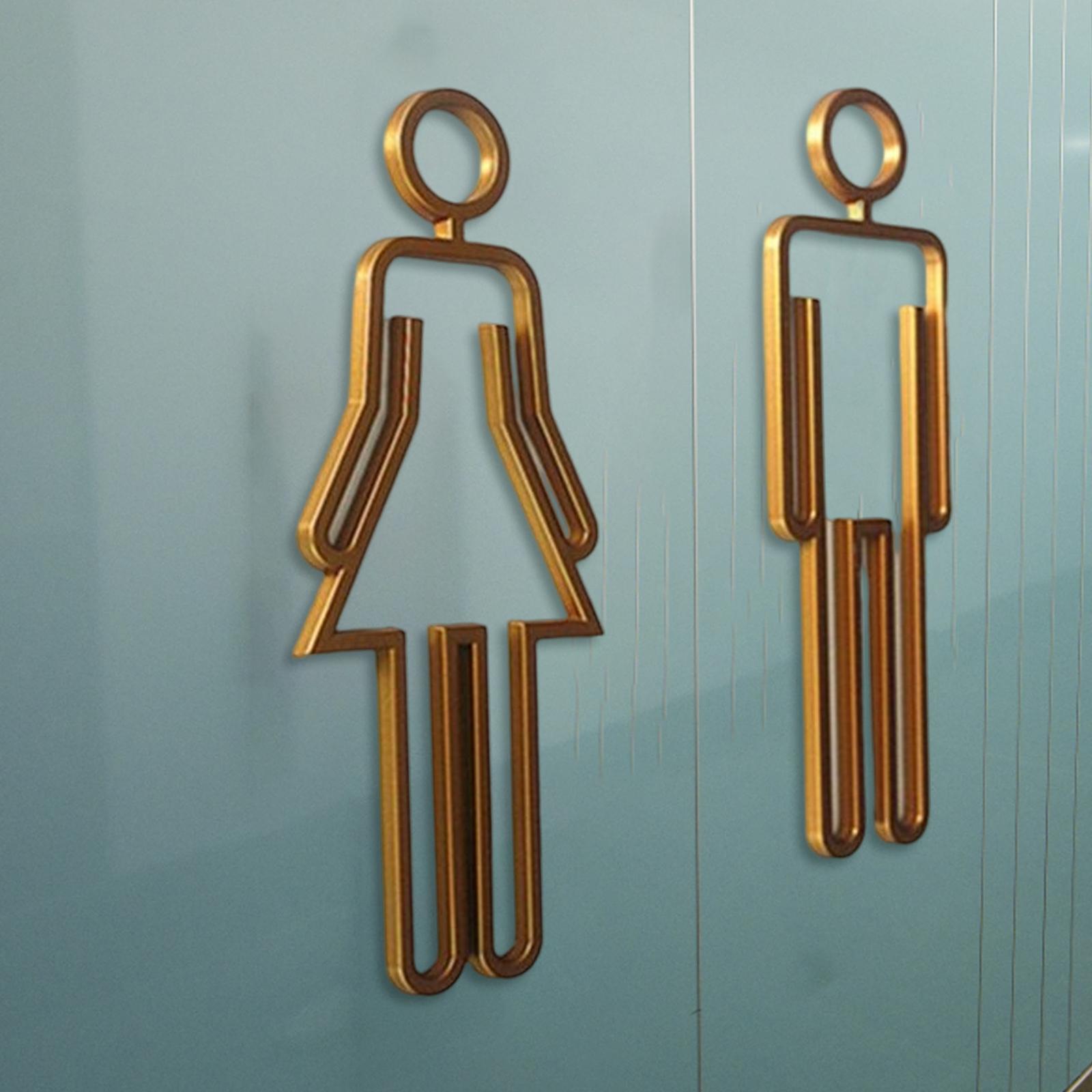 Men Women Toilet Sign Washroom Lightweight Bathroom Sign for Bar Store Parks Gold