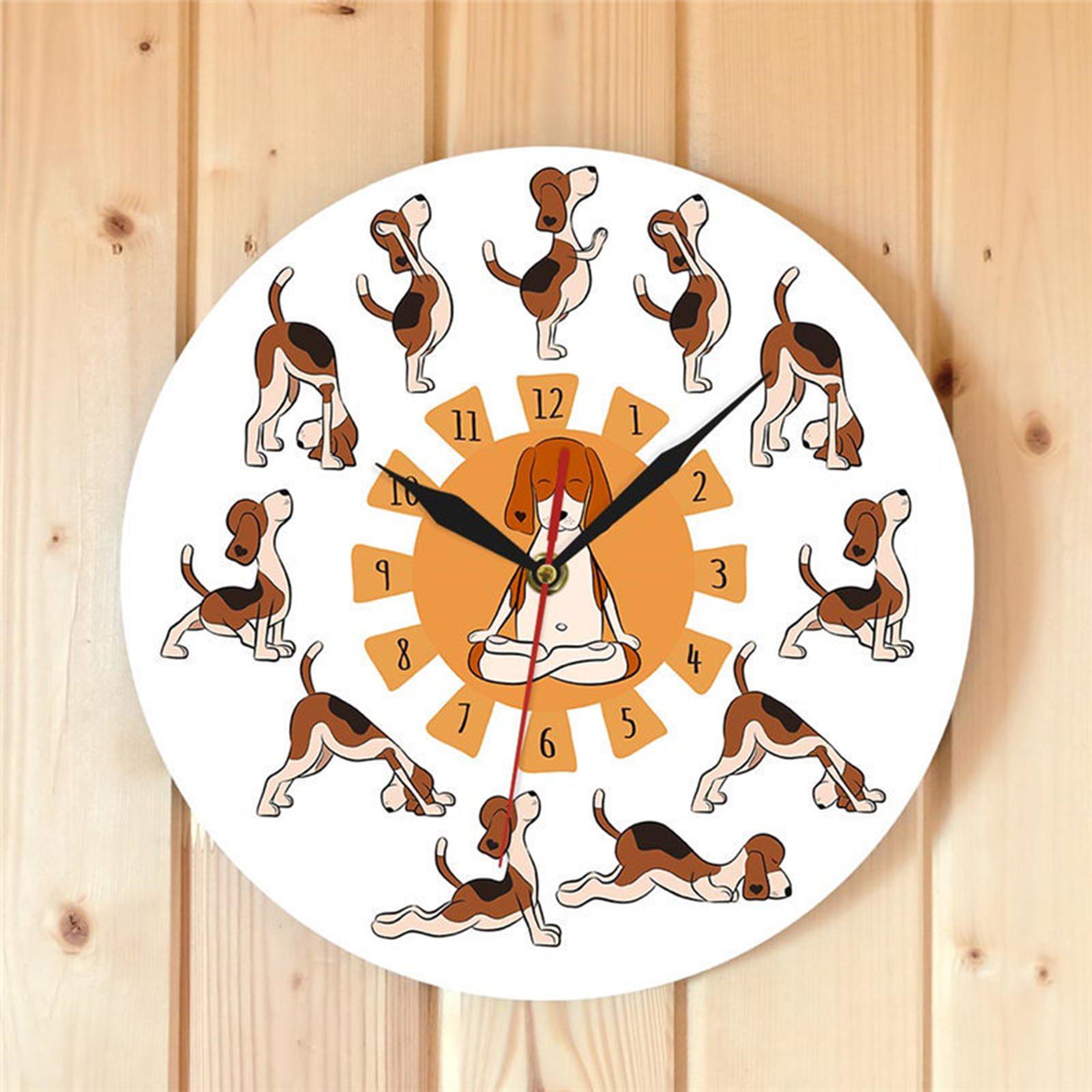 Dog Doing Yoga Position Wall Clocks 12 inch Printed Decal Image 