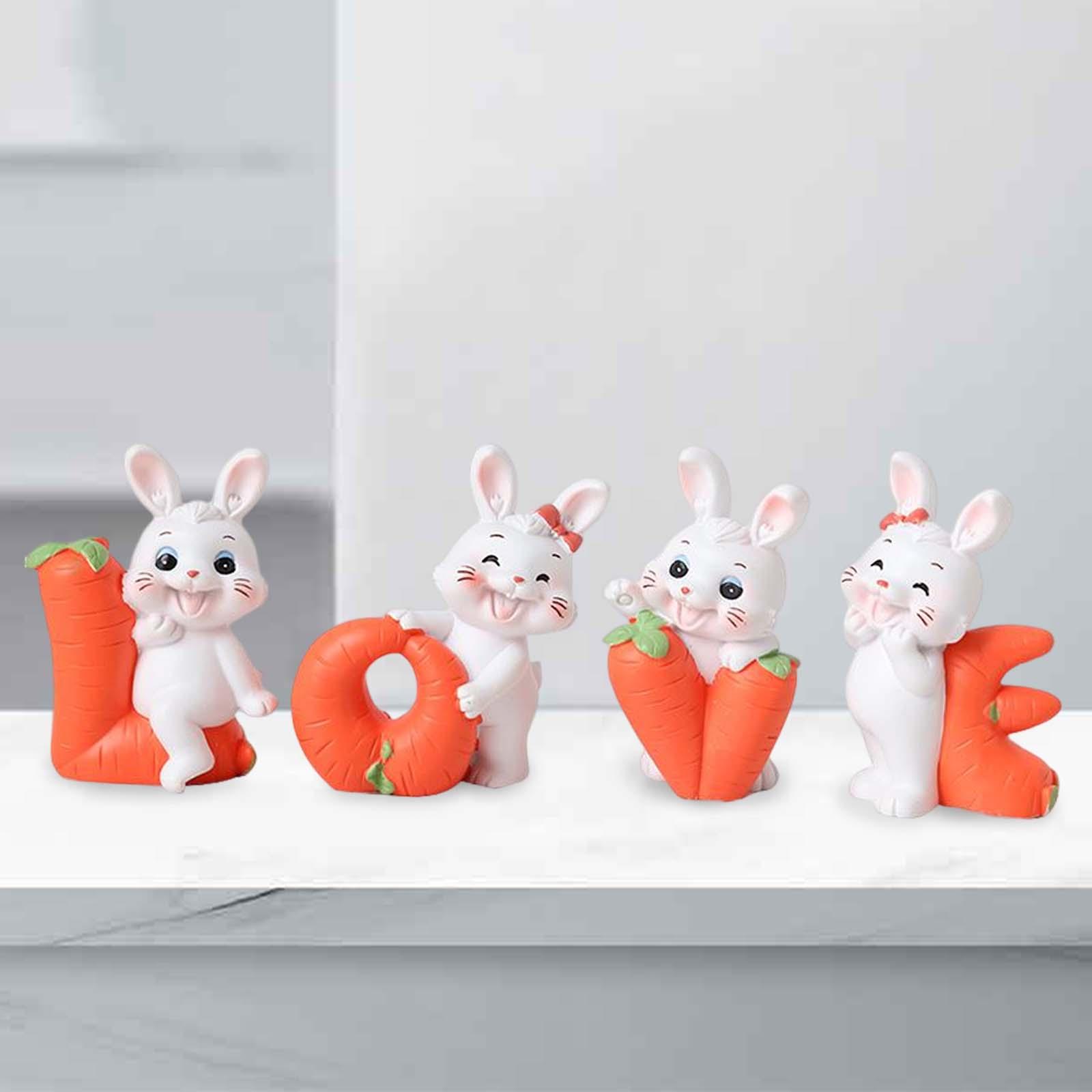 Carrot Bunny Figurines Sculptures Rabbit Statue for Desktio Collectible 4Pieces
