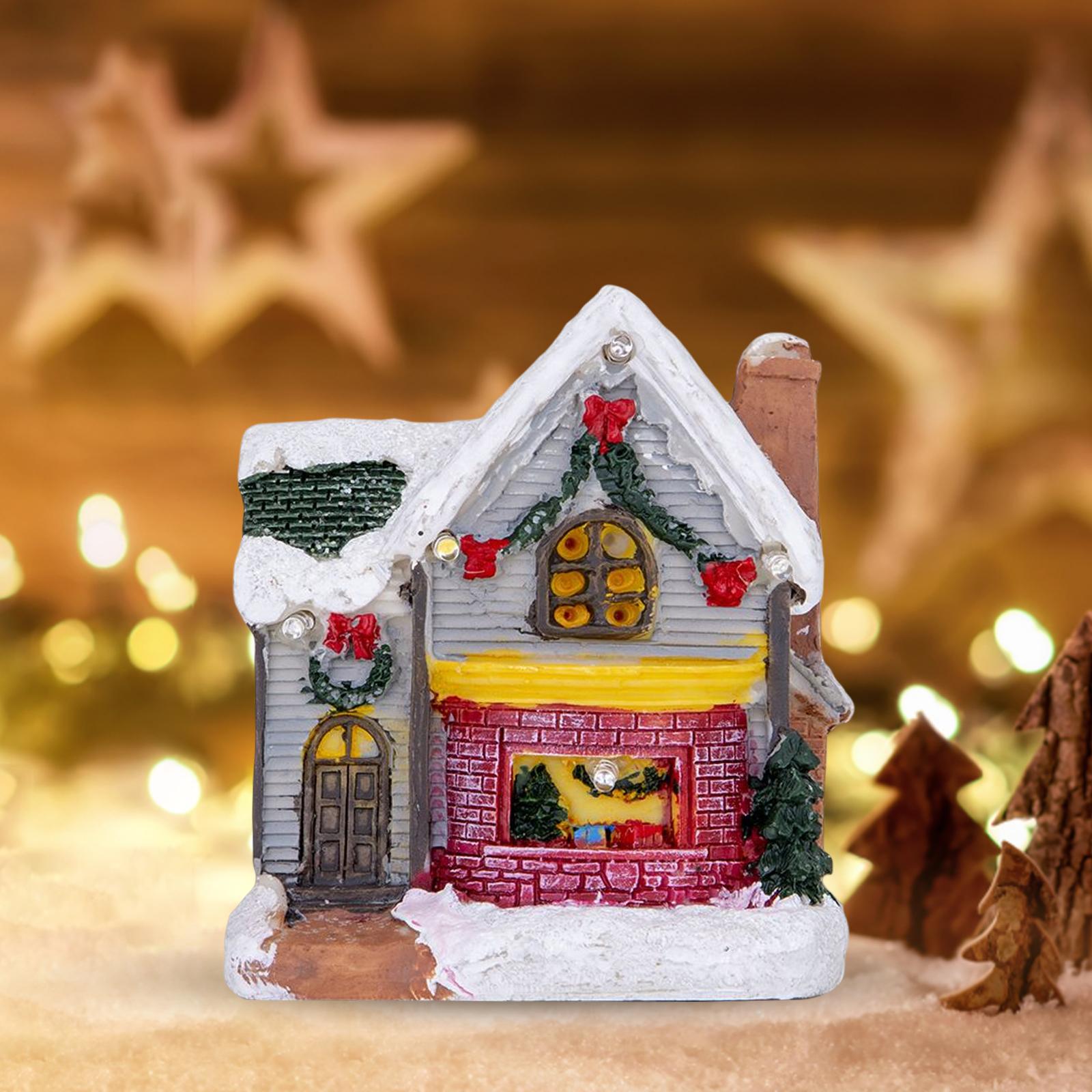 Xmas Village House Ornaments Resin Decoration Collectible Buildings StyleC