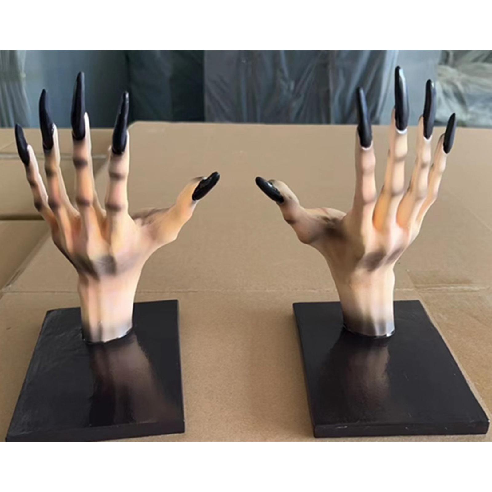 2x Witch Hand Bookends Statue with Anti Skid Base for Desktop Bookshelf