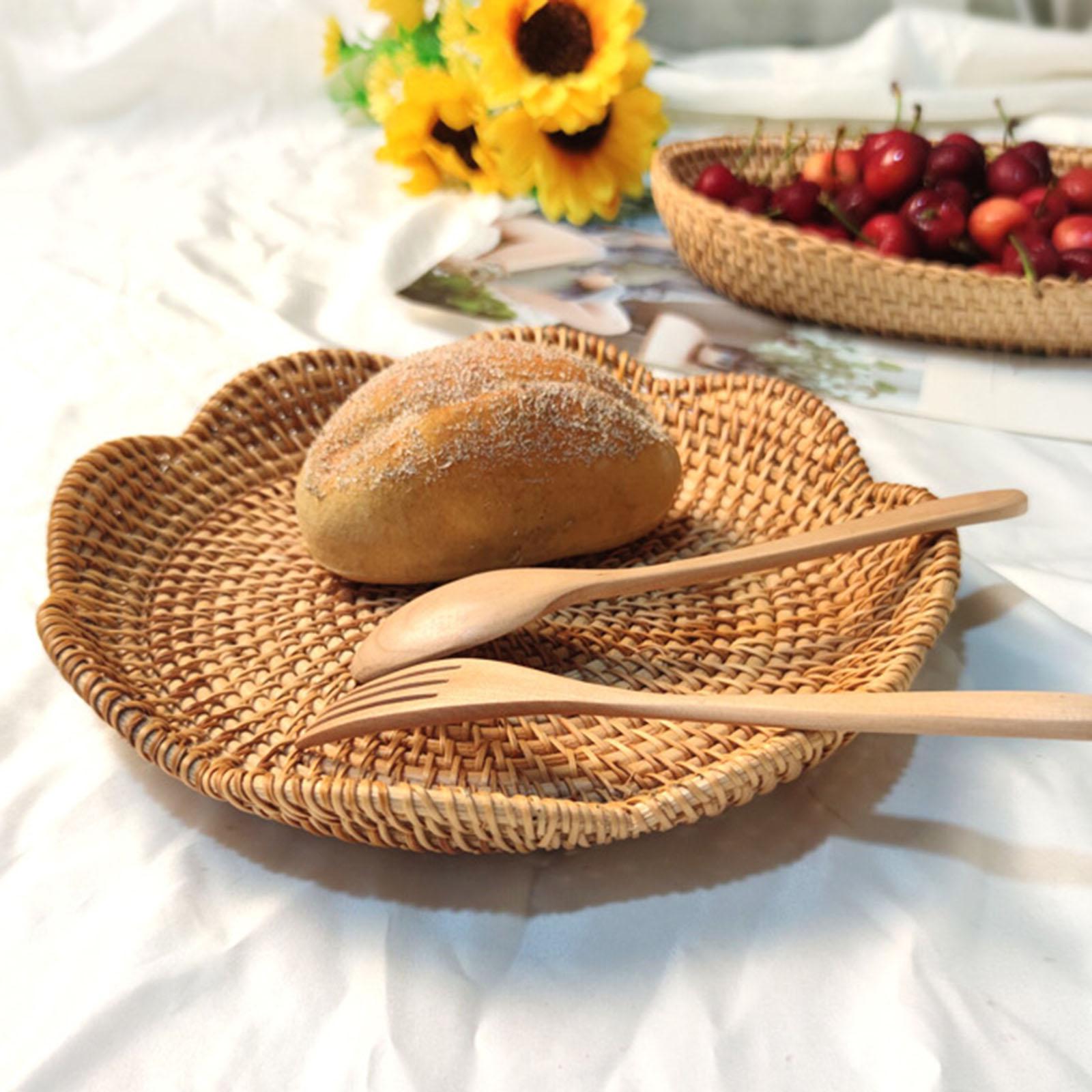 Rattan Round Serving Tray Fruit Basket Food Organizer for Snack Bread 23cmx4cm