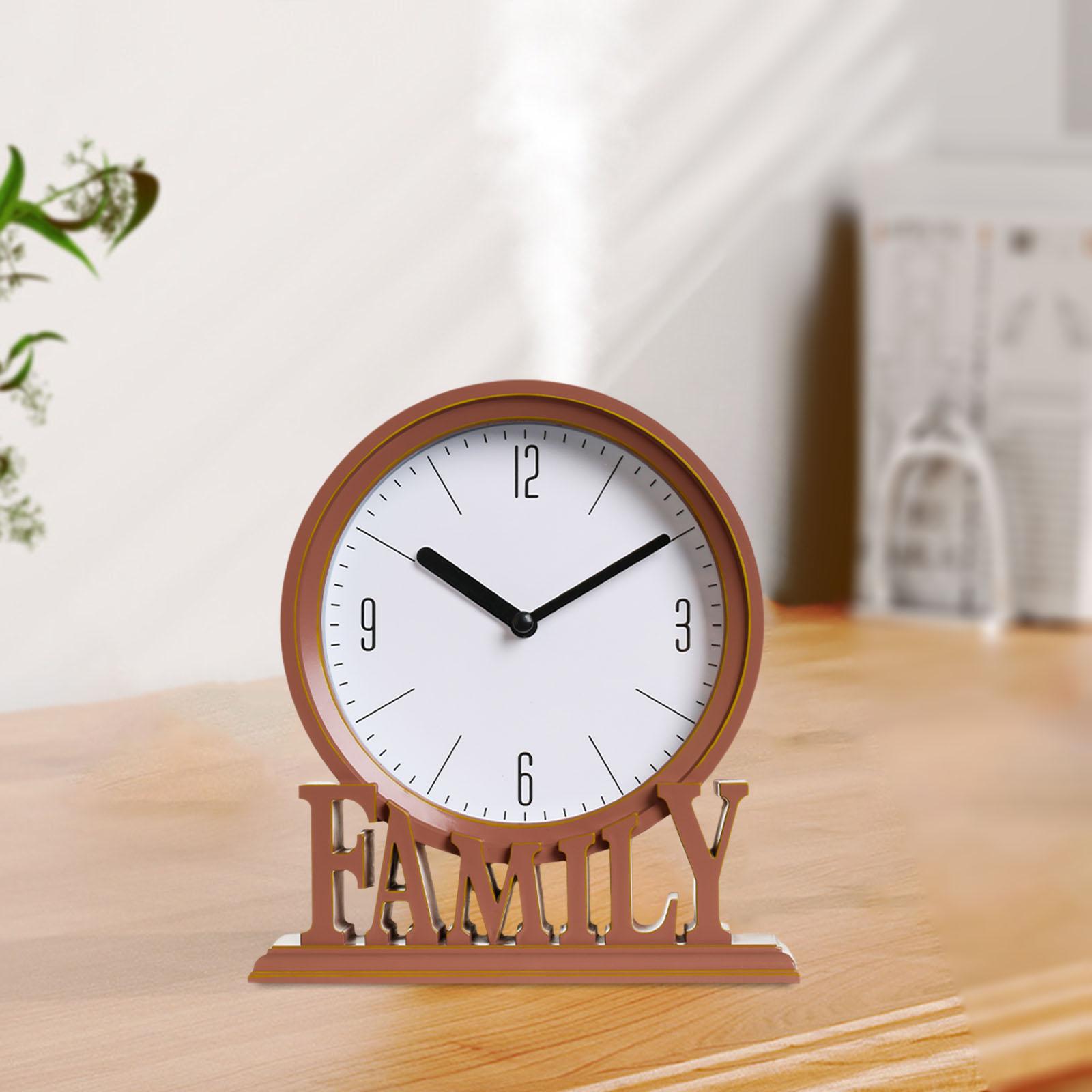 Desk Clock Non Ticking Battery Operated Loft Family Decorative Office Shelf Red Brown