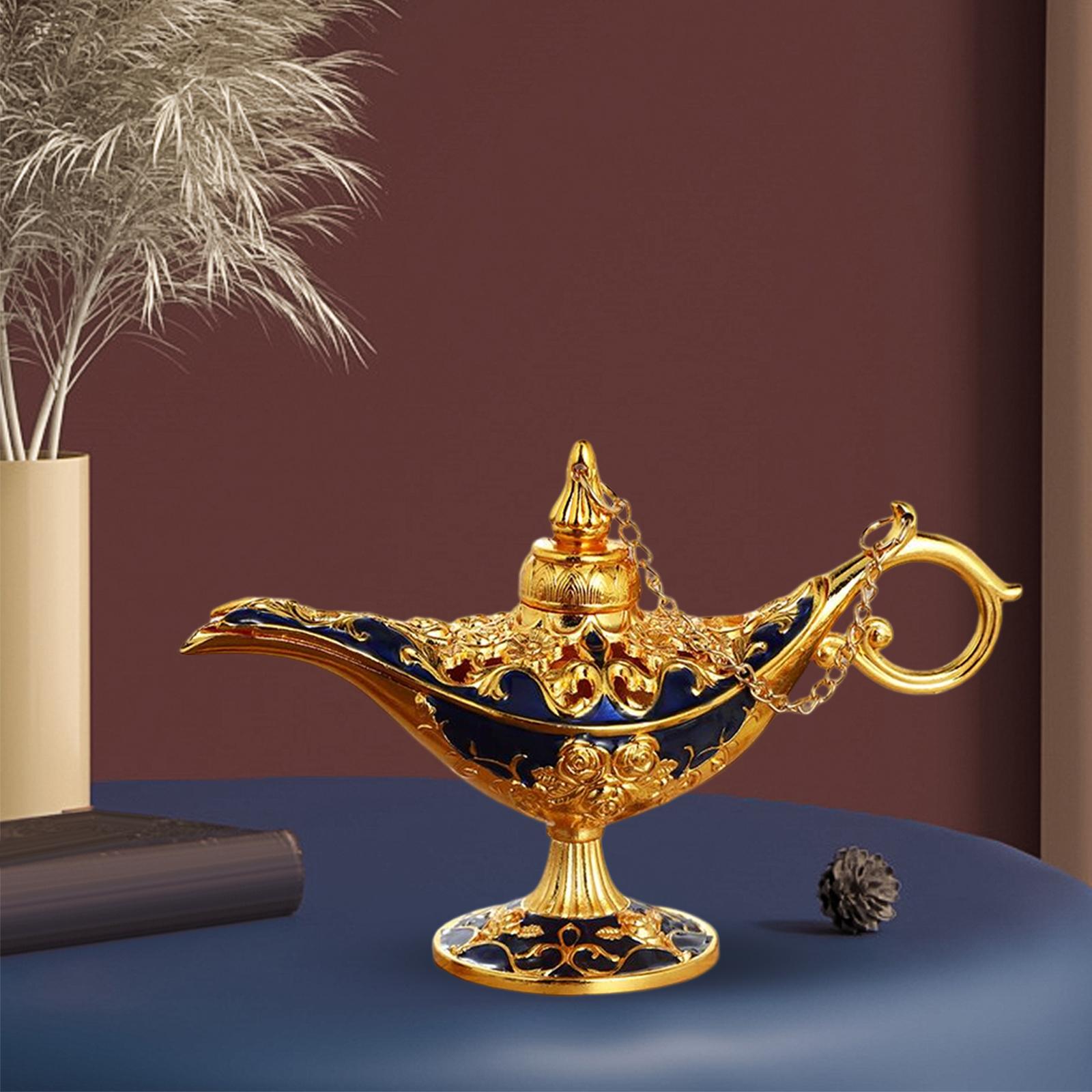 Statue Genie Lamp Washing Light Wedding Oil Lamp Metal Collection Decor Deep Blue