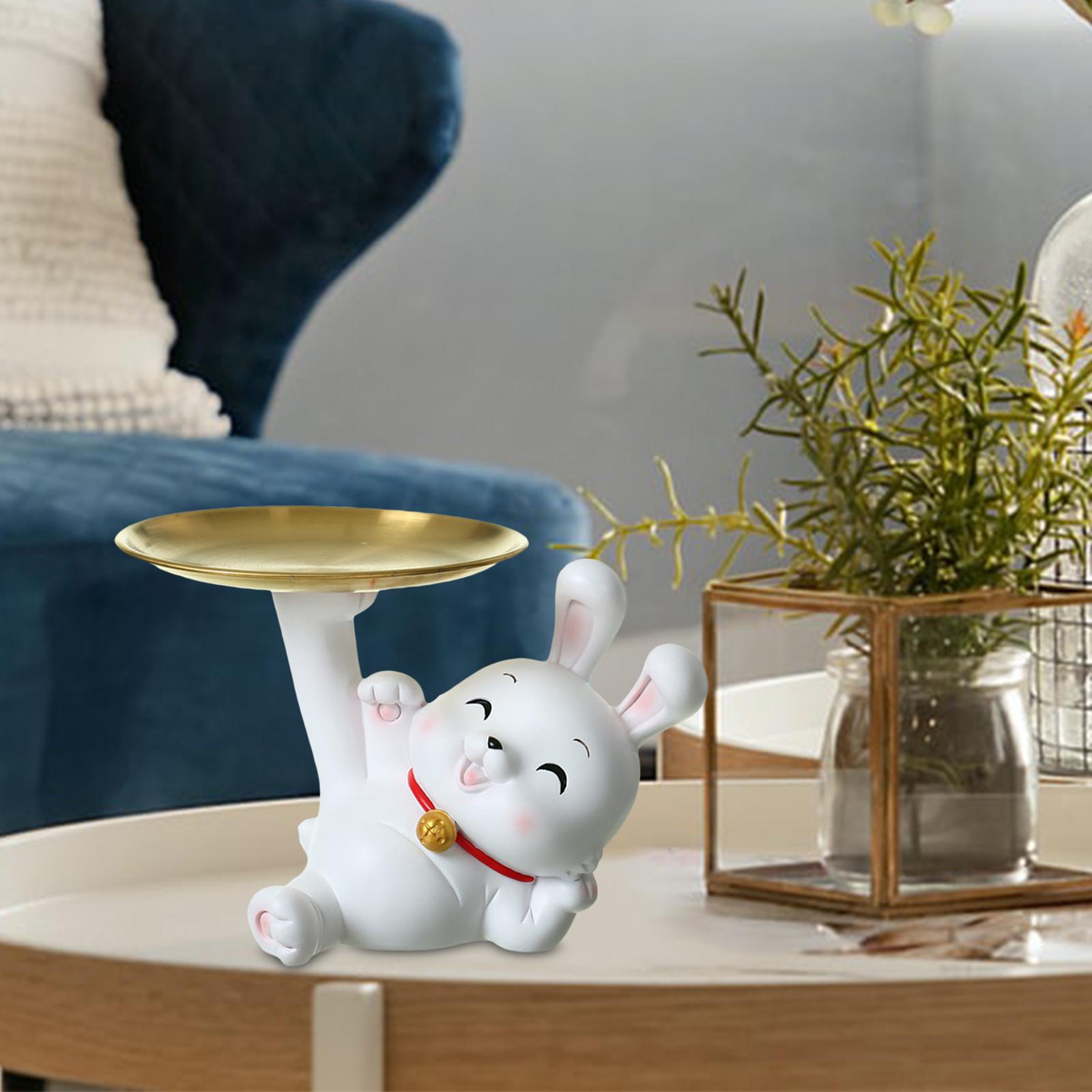 Cute Rabbit Statue with Tray Jewelry Storage for Bar Dining Room Decoration Lying